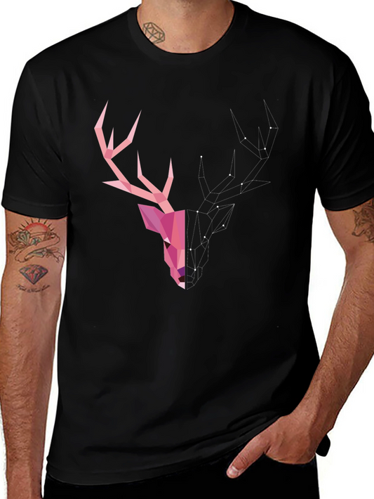 Geometric Deer Head Graphic T-Shirt - Modern Artistic Design