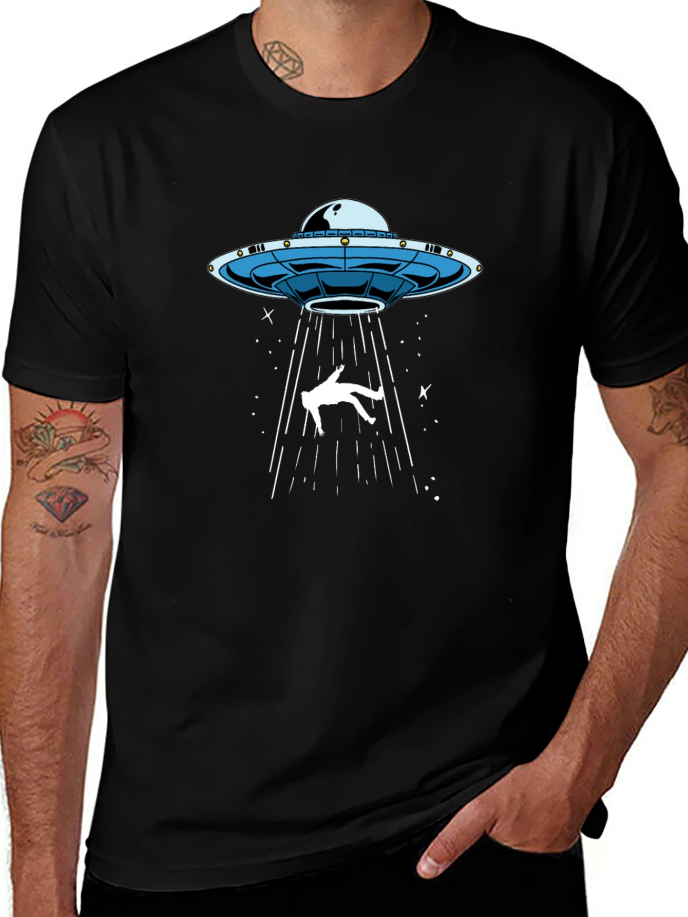 UFO Abduction Graphic Tee - Black Cotton T-Shirt