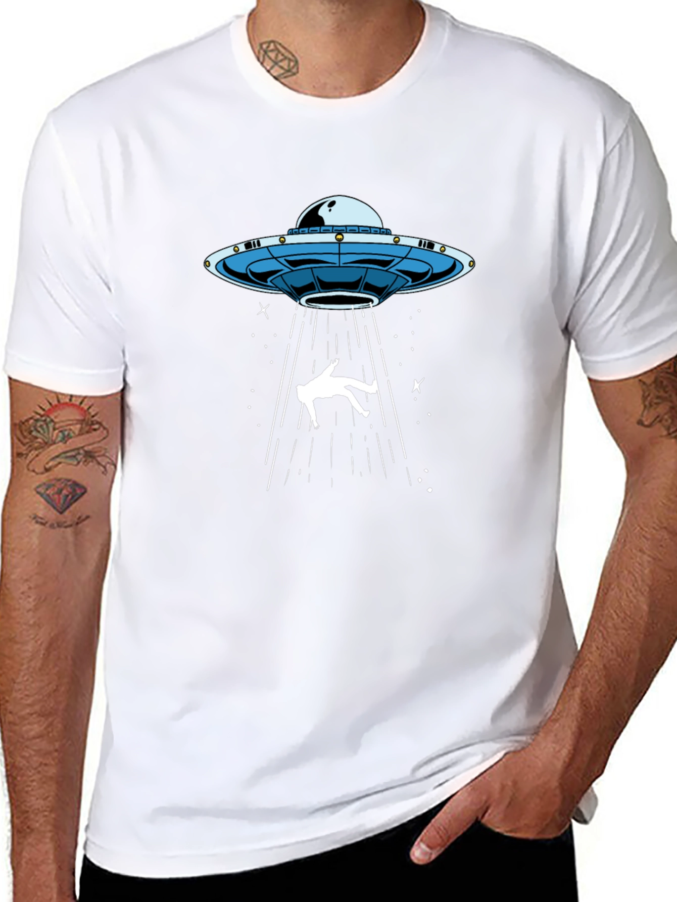 UFO Abduction Graphic Tee - Black Cotton T-Shirt