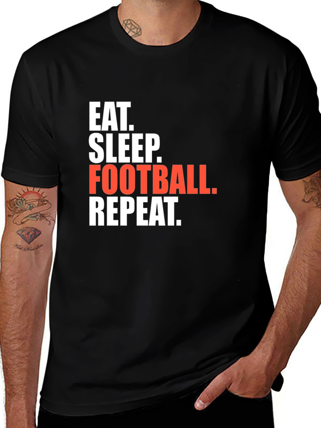 Eat Sleep Football Repeat Black Graphic T-Shirt