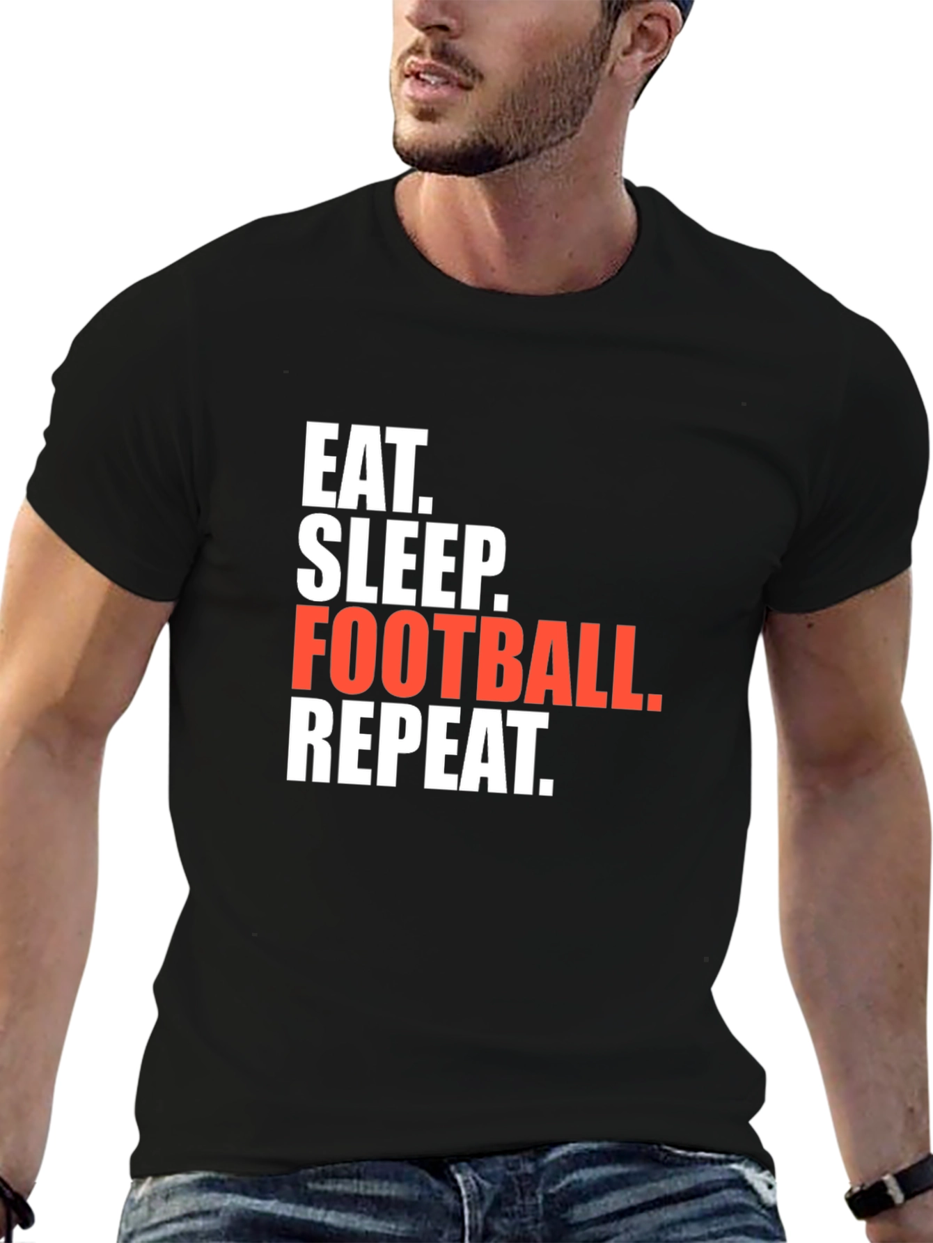 Eat Sleep Football Repeat Black Graphic T-Shirt