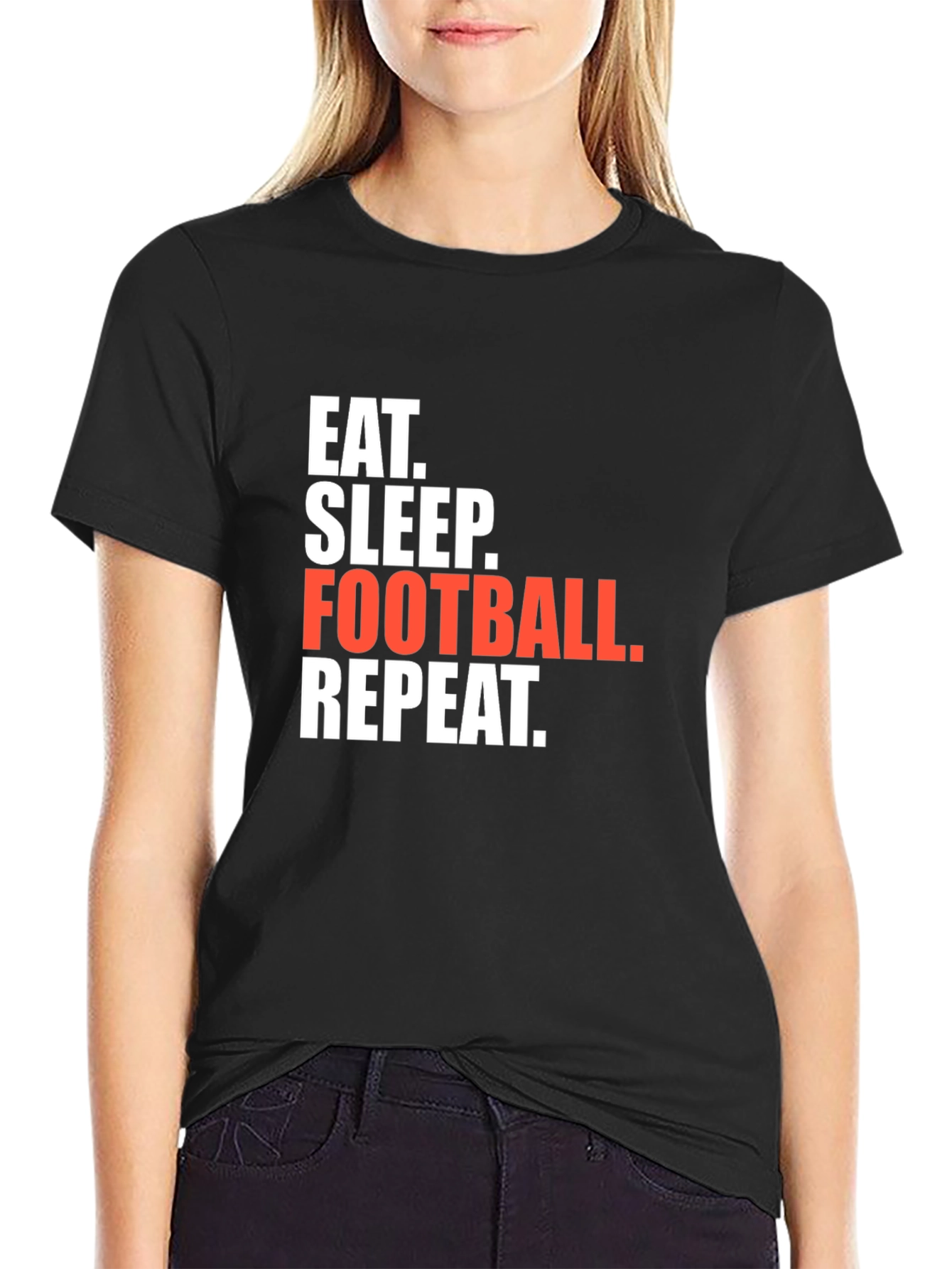 Eat Sleep Football Repeat Black Graphic T-Shirt
