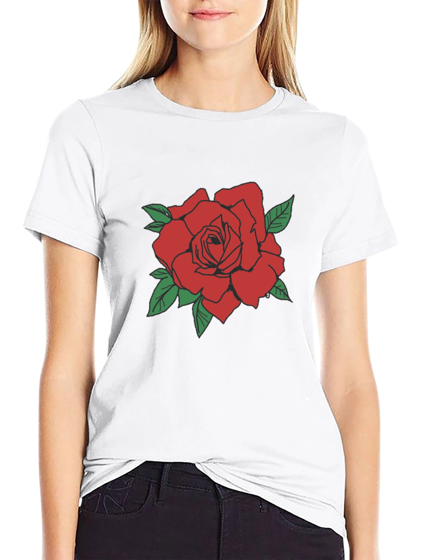 Red Rose Graphic Tee - Classic Black T-Shirt