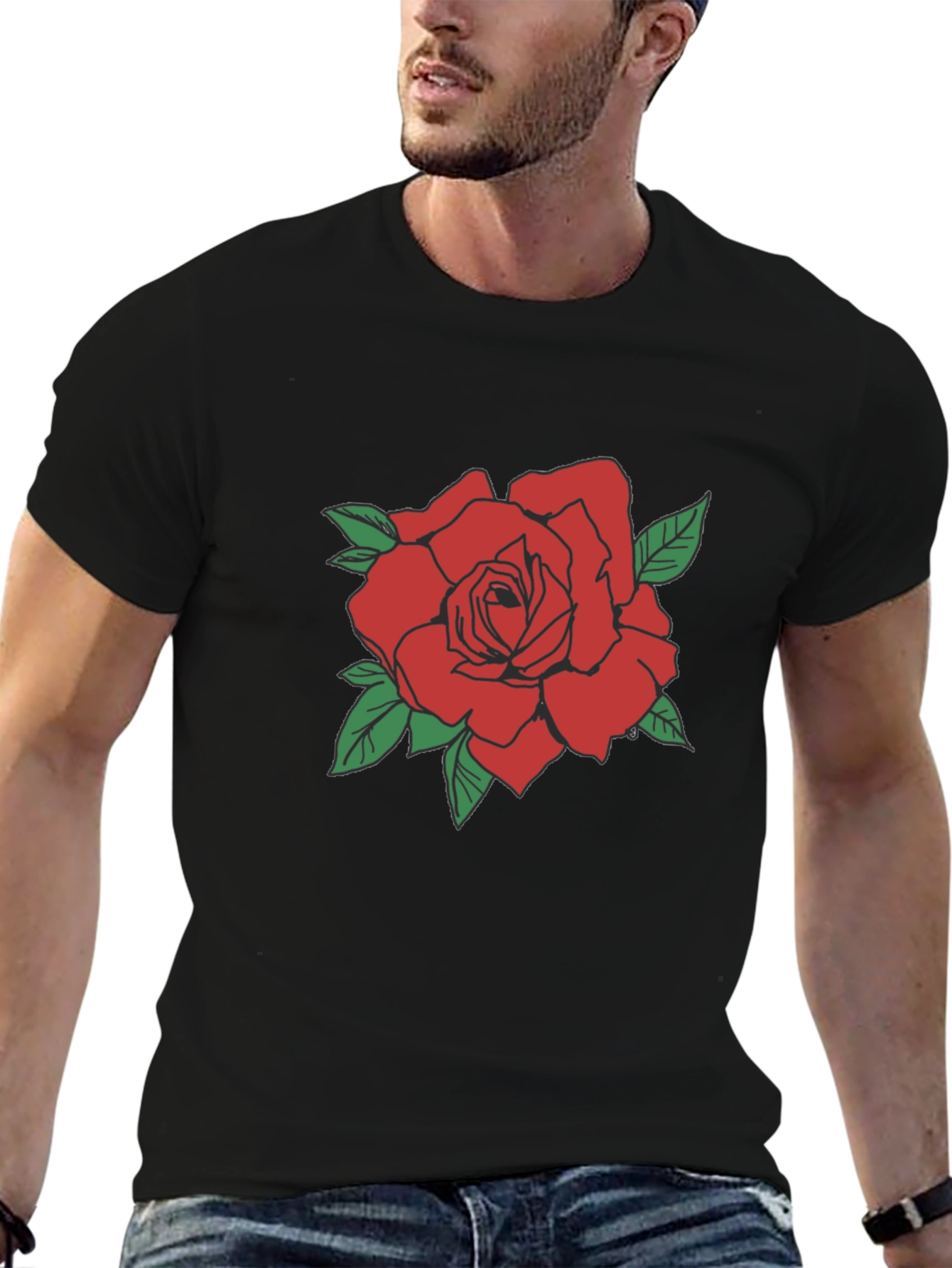 Red Rose Graphic Tee - Classic Black T-Shirt