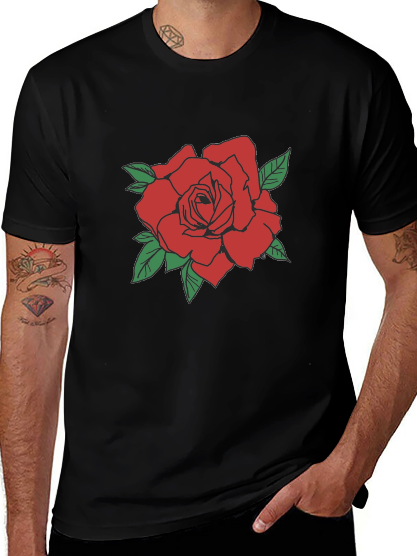 Red Rose Graphic Tee - Classic Black T-Shirt