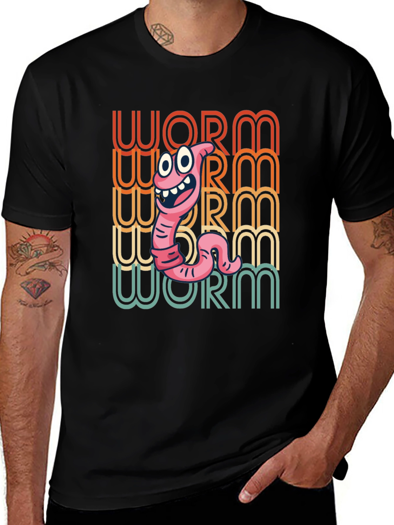 Funny Worm Graphic Tee - Black Cotton T-Shirt