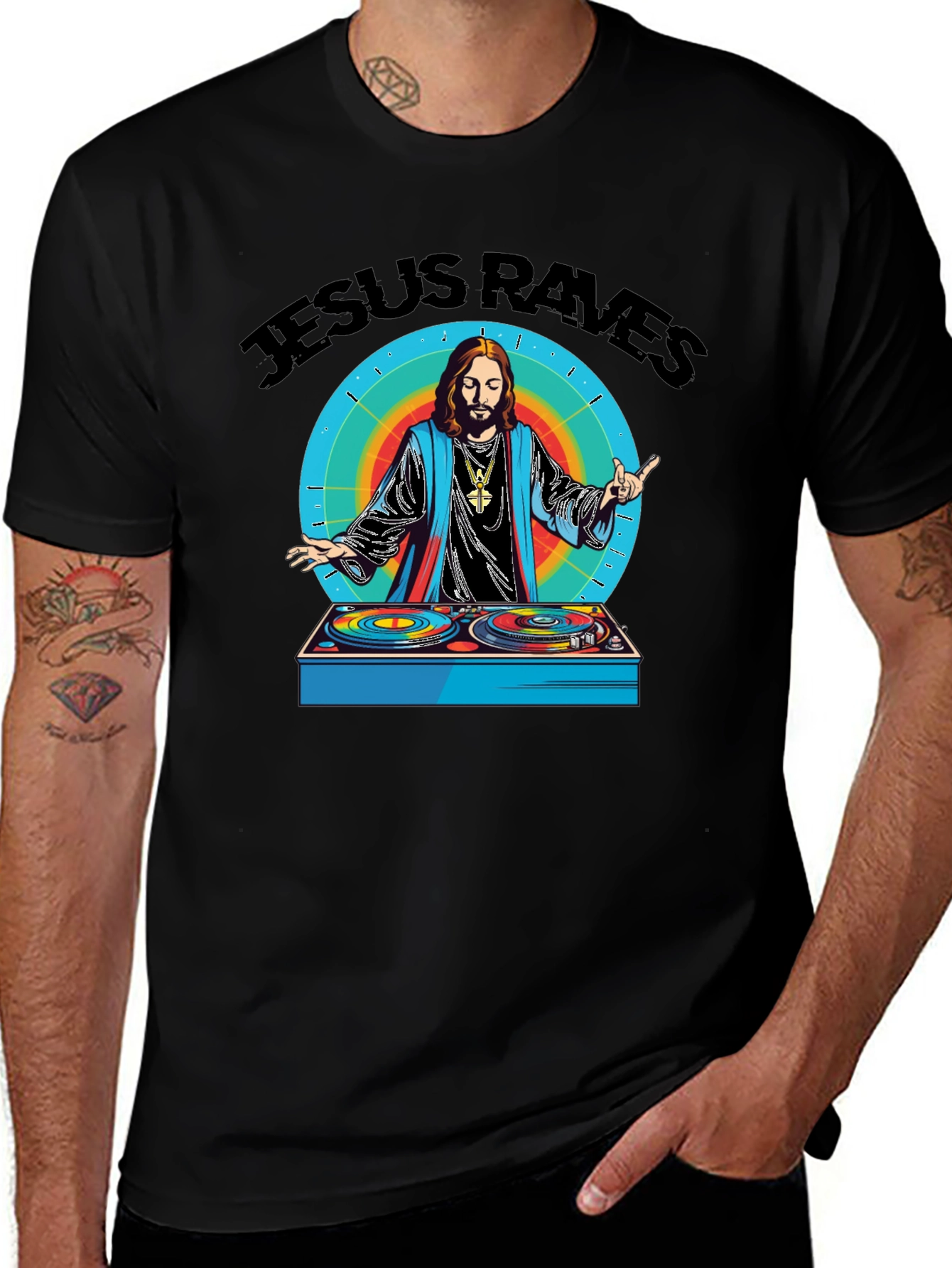 Jesus Raves Graphic Tee - Black Cotton T-Shirt