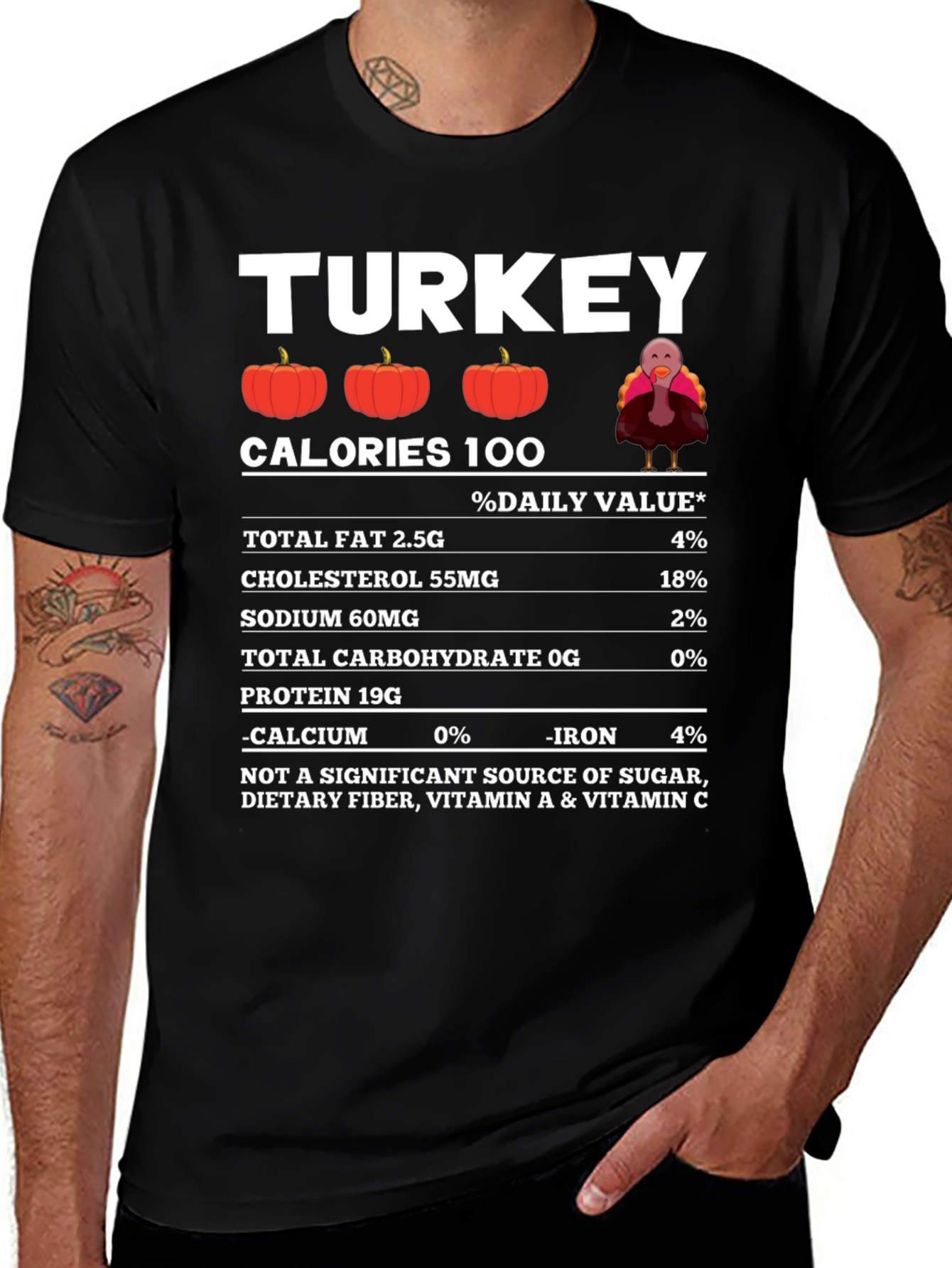 Funny Thanksgiving Turkey Nutrition Facts T-Shirt