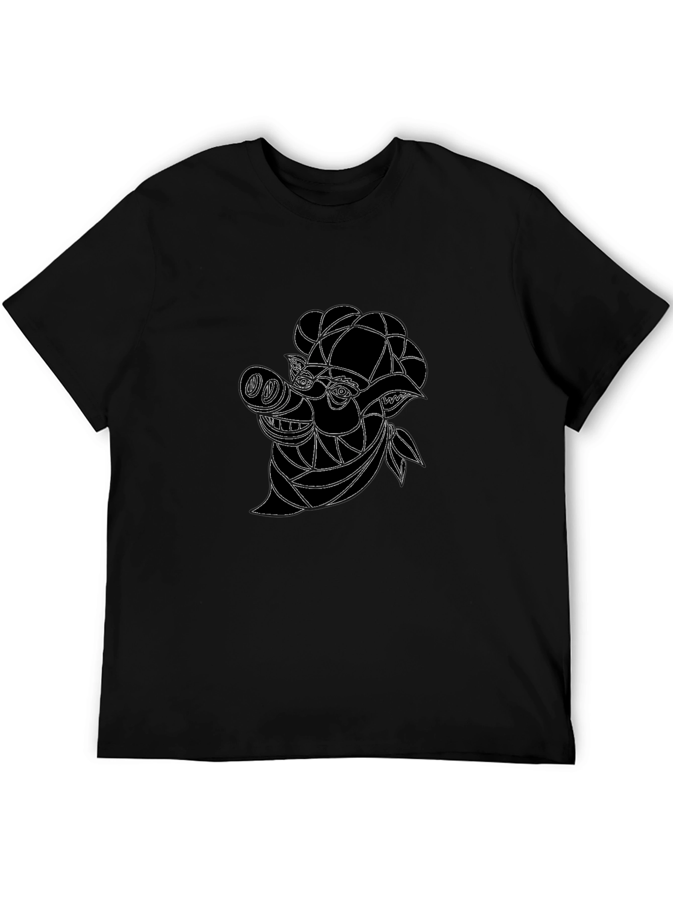 Abstract Pig Graphic Tee - Black Cotton Blend