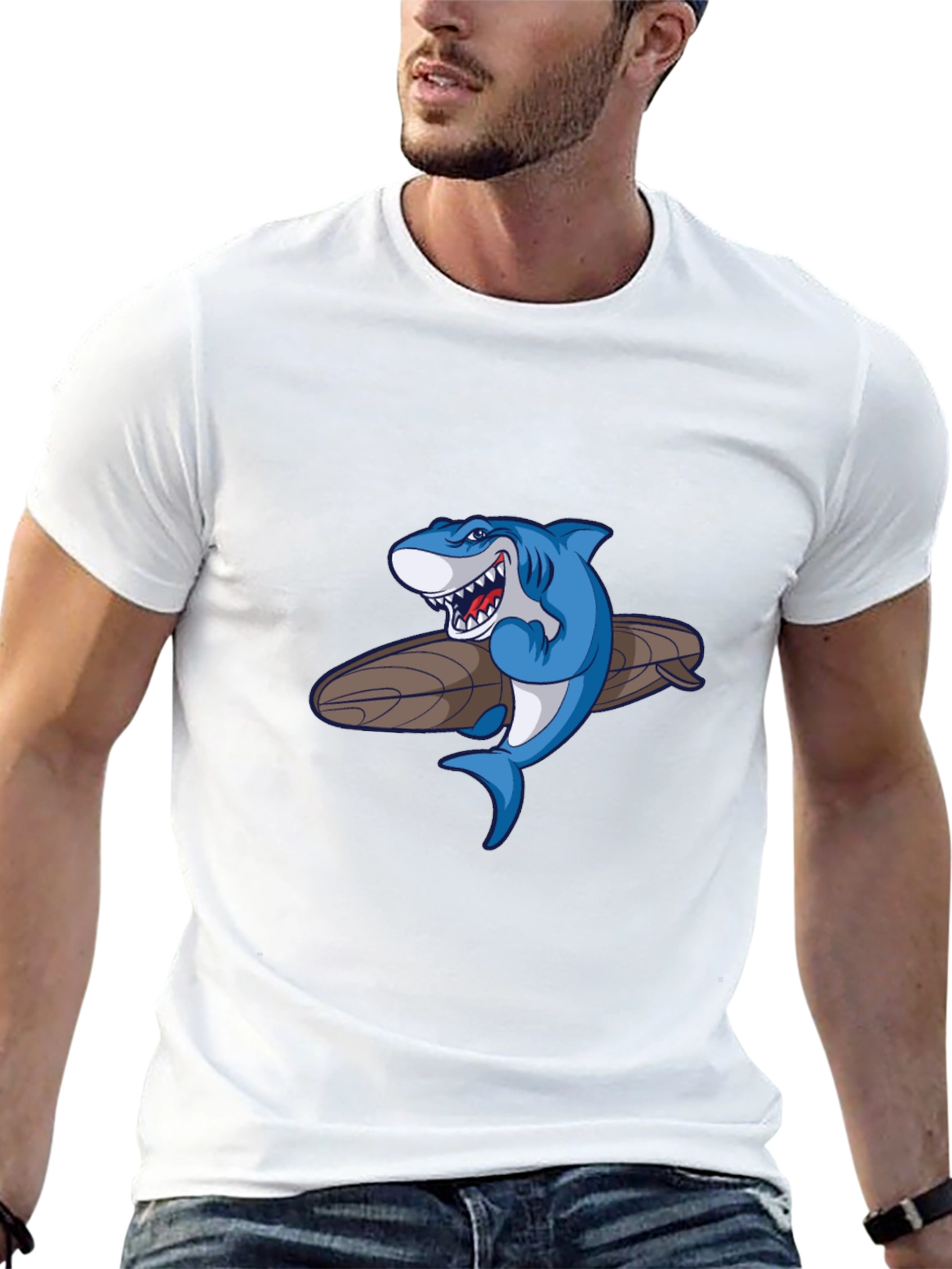 Shark Surfboard Graphic Tee - Casual Black T-Shirt