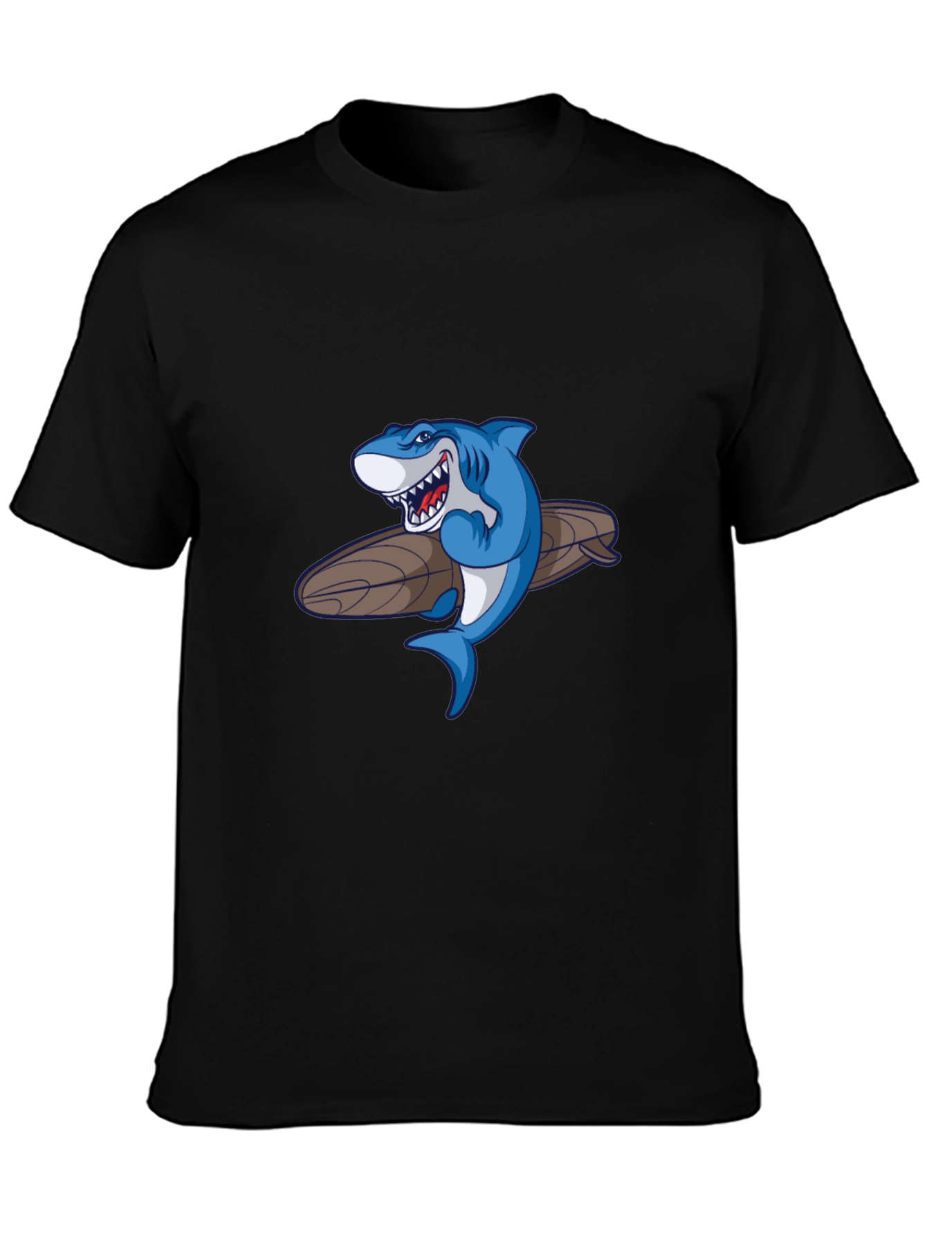 Shark Surfboard Graphic Tee - Casual Black T-Shirt