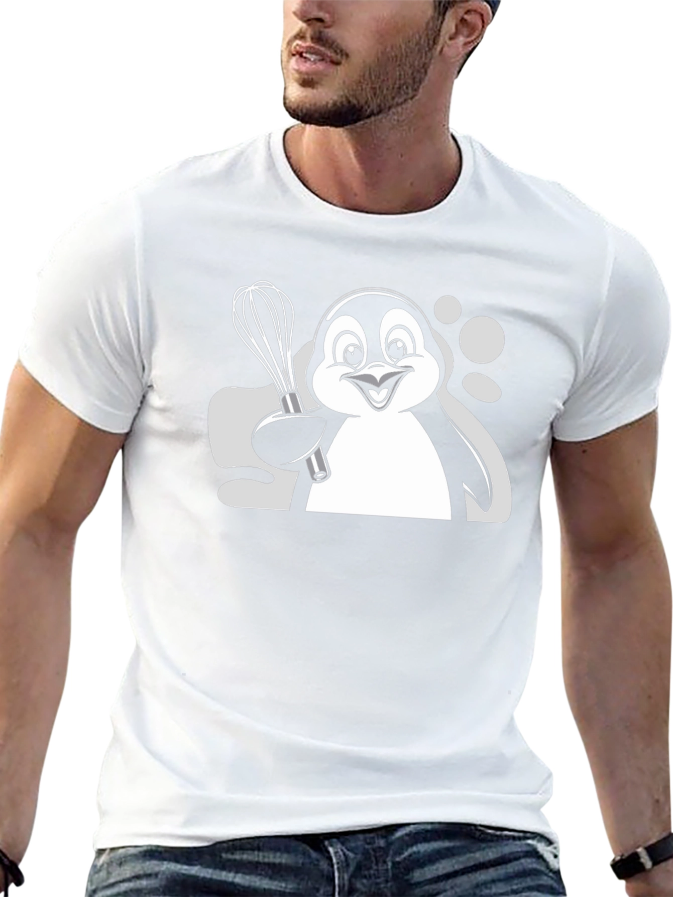 Penguin Chef Whisk Graphic T-Shirt - Black Cotton Blend