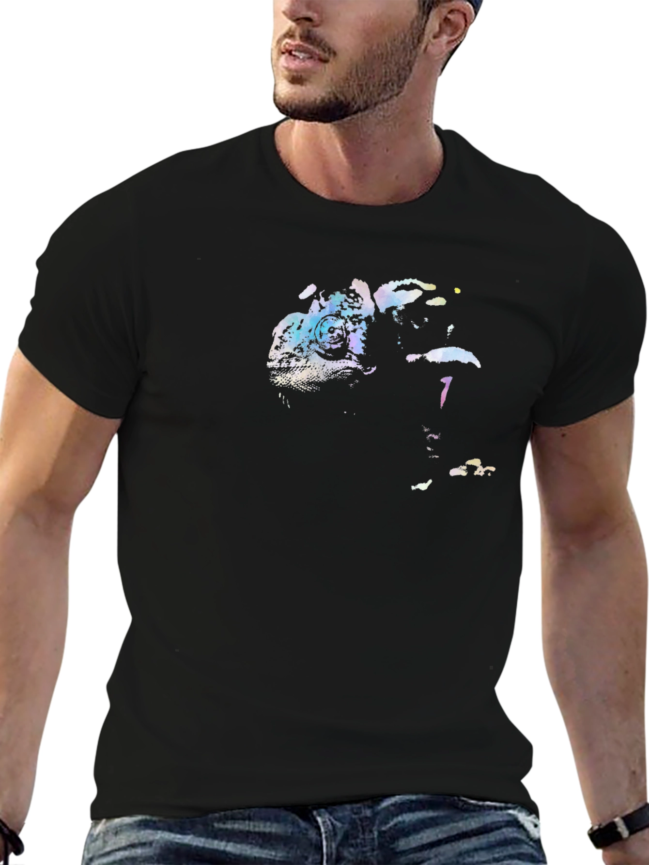 Abstract Chameleon Graphic T-Shirt - Unisex Black Tee