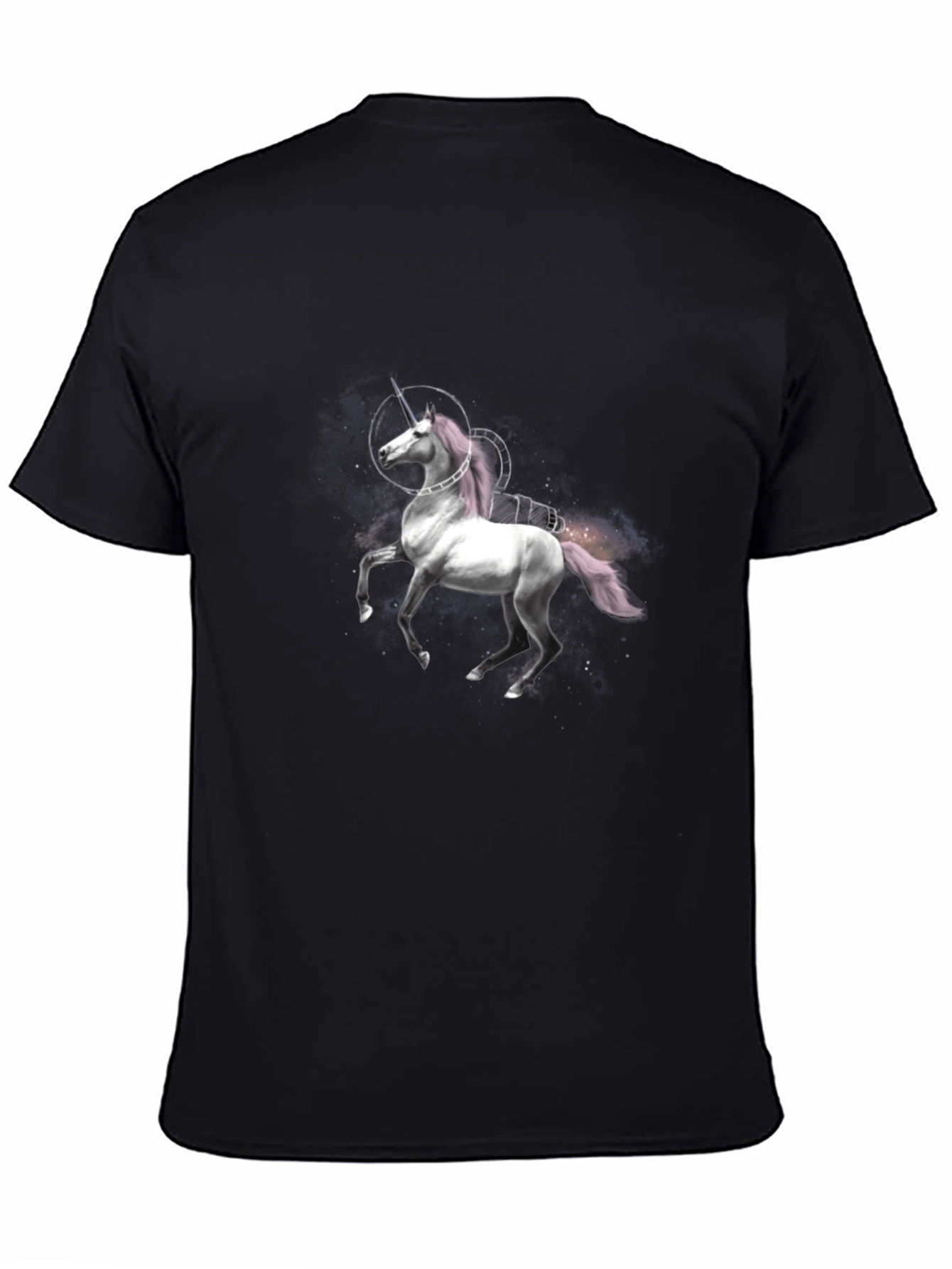 Unicorn Space Rocket Graphic Black T-Shirt