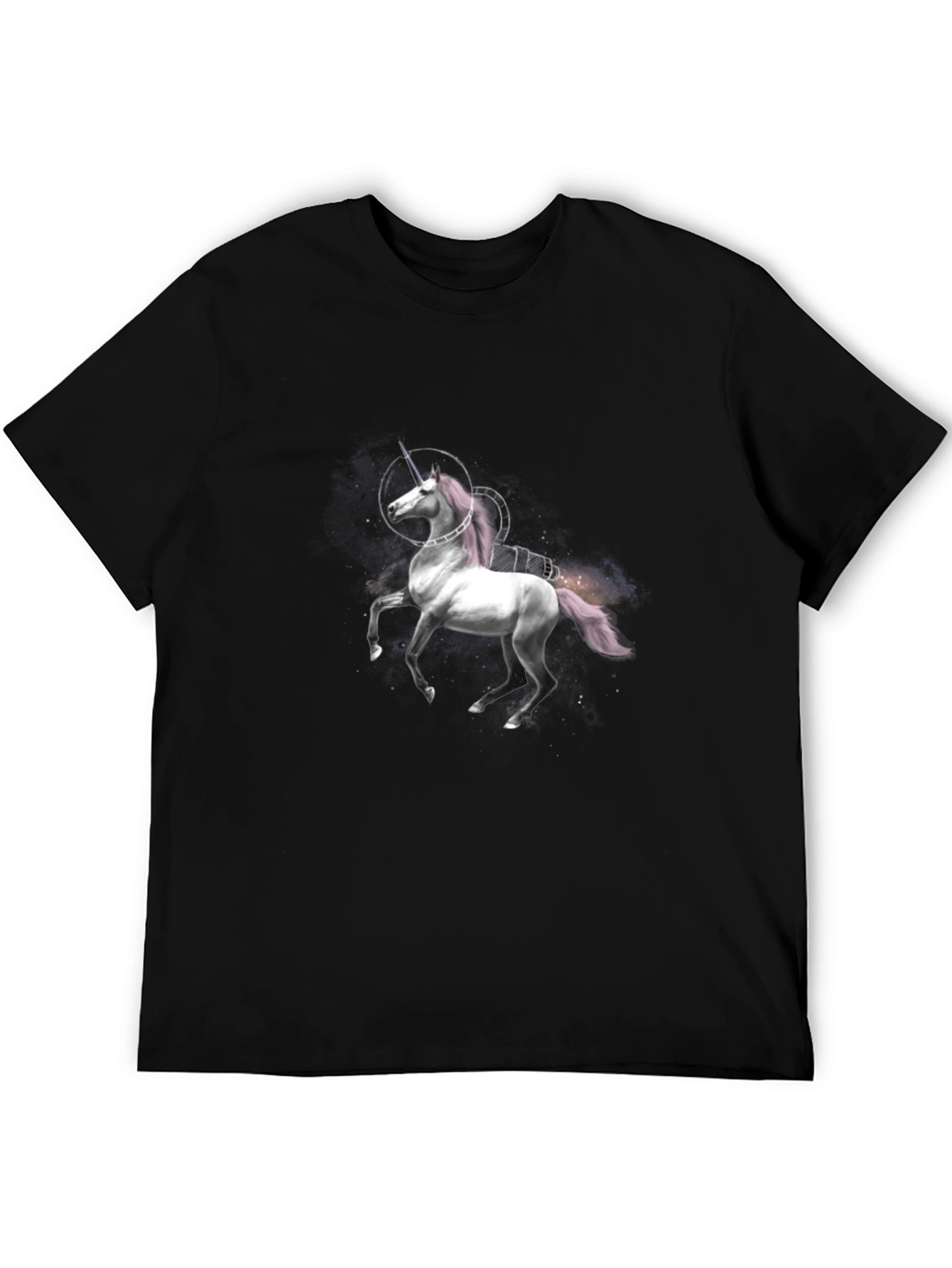 Unicorn Space Rocket Graphic Black T-Shirt