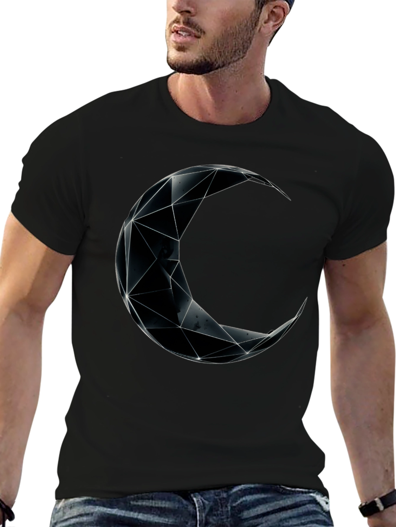 Geometric Moon Graphic Black T-Shirt