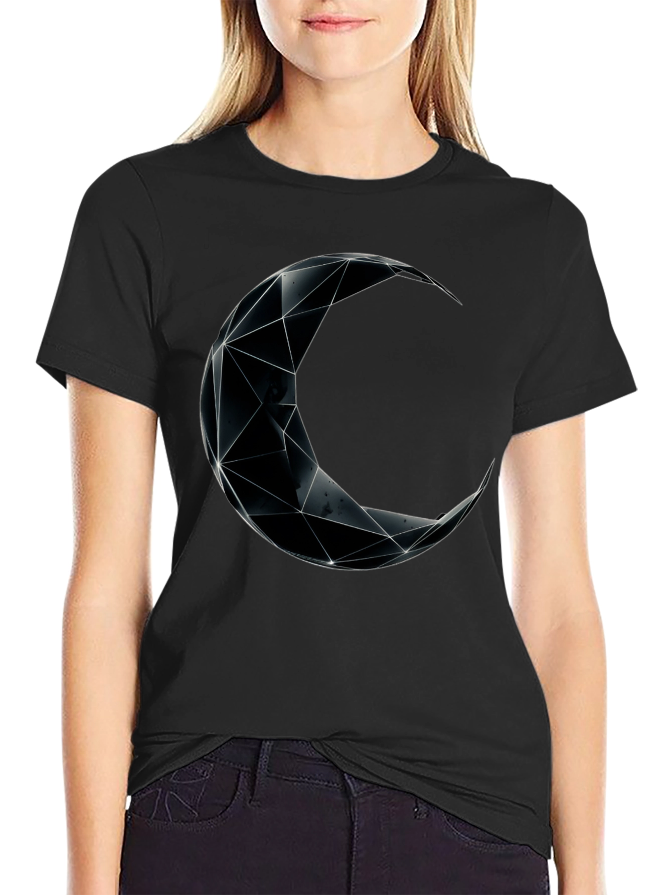 Geometric Moon Graphic Black T-Shirt