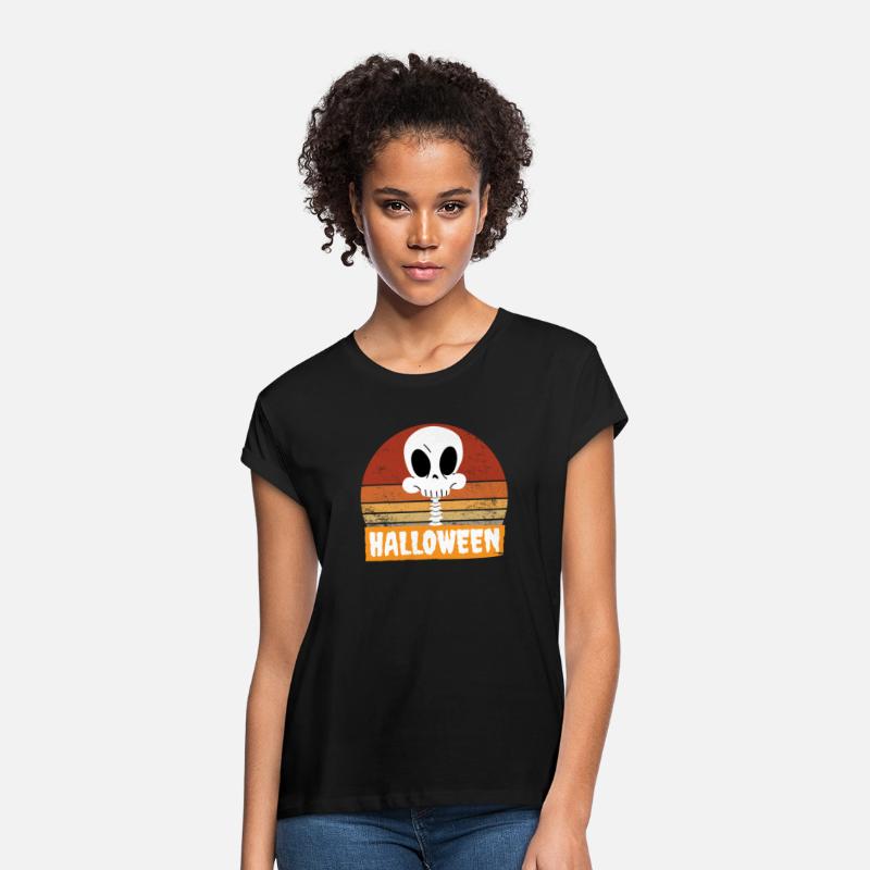 Halloween Funny Skeleton Head Retro Vintage Sunset