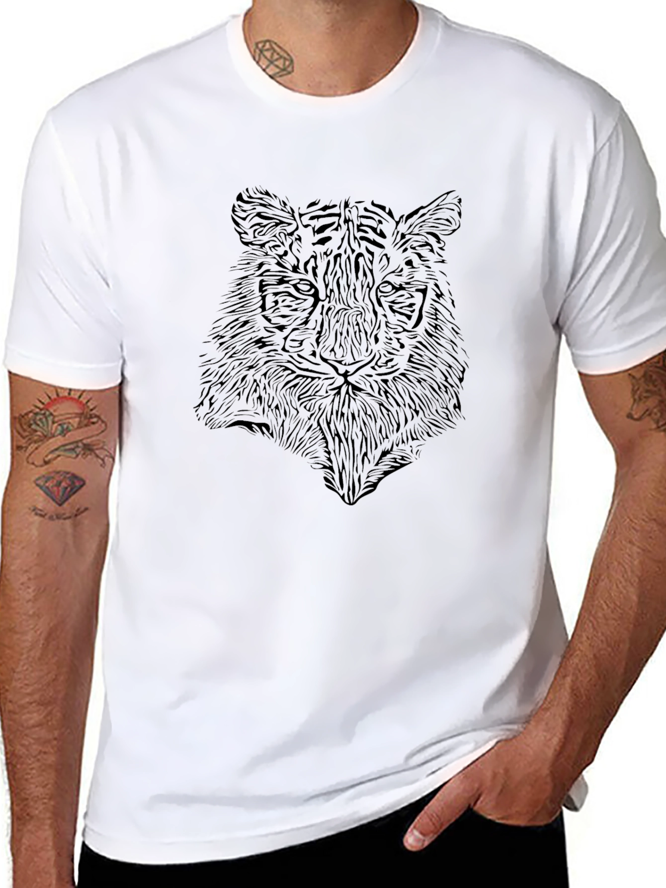 Abstract Tiger Print Black T-Shirt