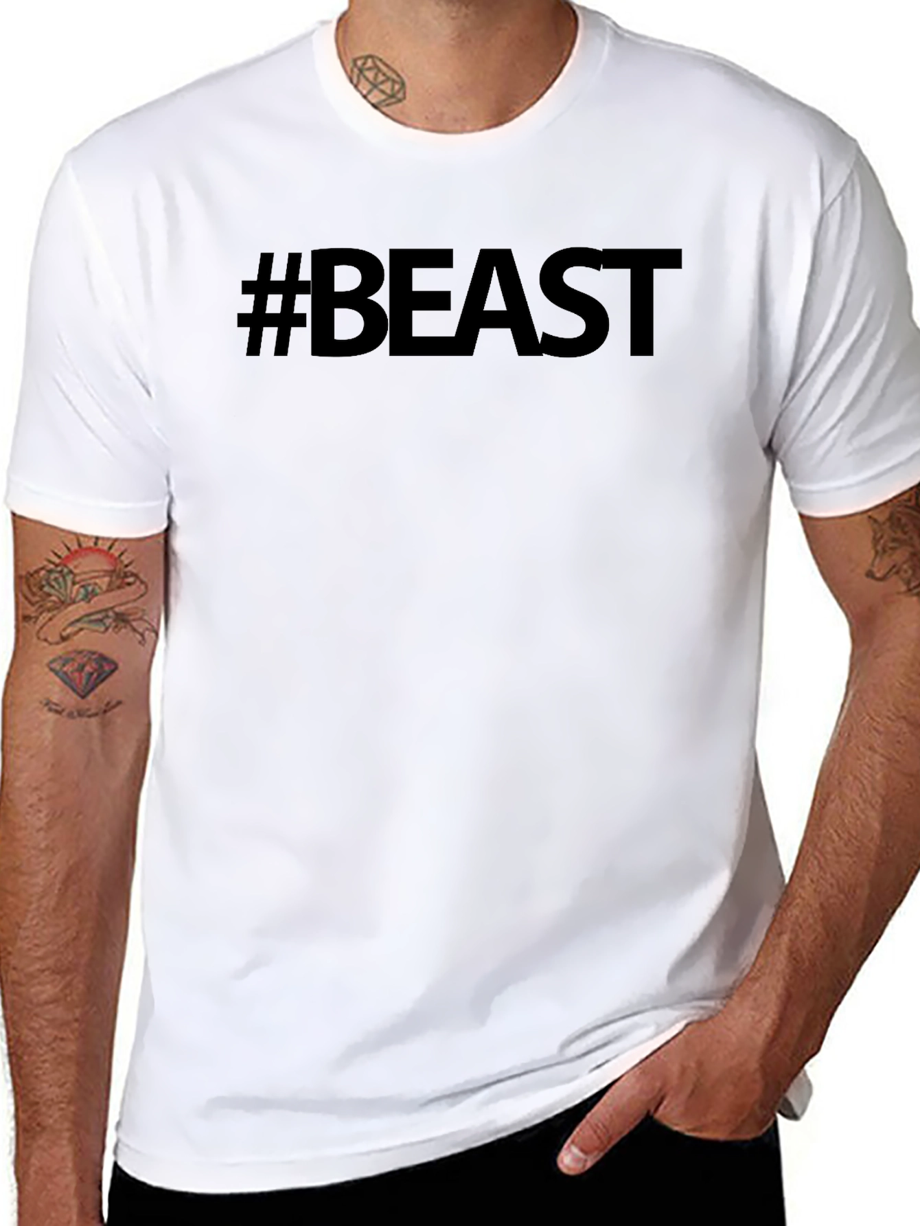 #Beast Black Cotton Graphic Tee - Mens Style