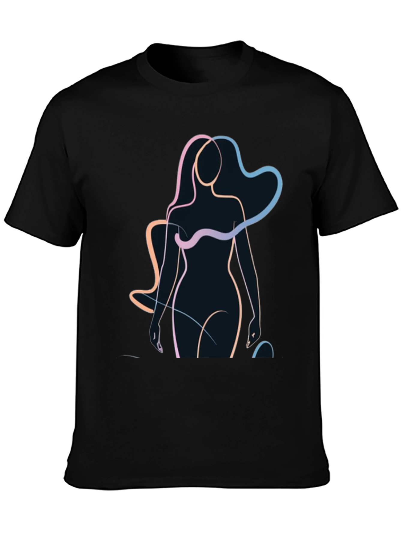 Abstract Woman Line Art Black T-Shirt