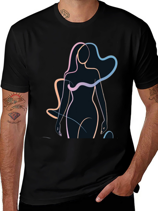 Abstract Woman Line Art Black T-Shirt
