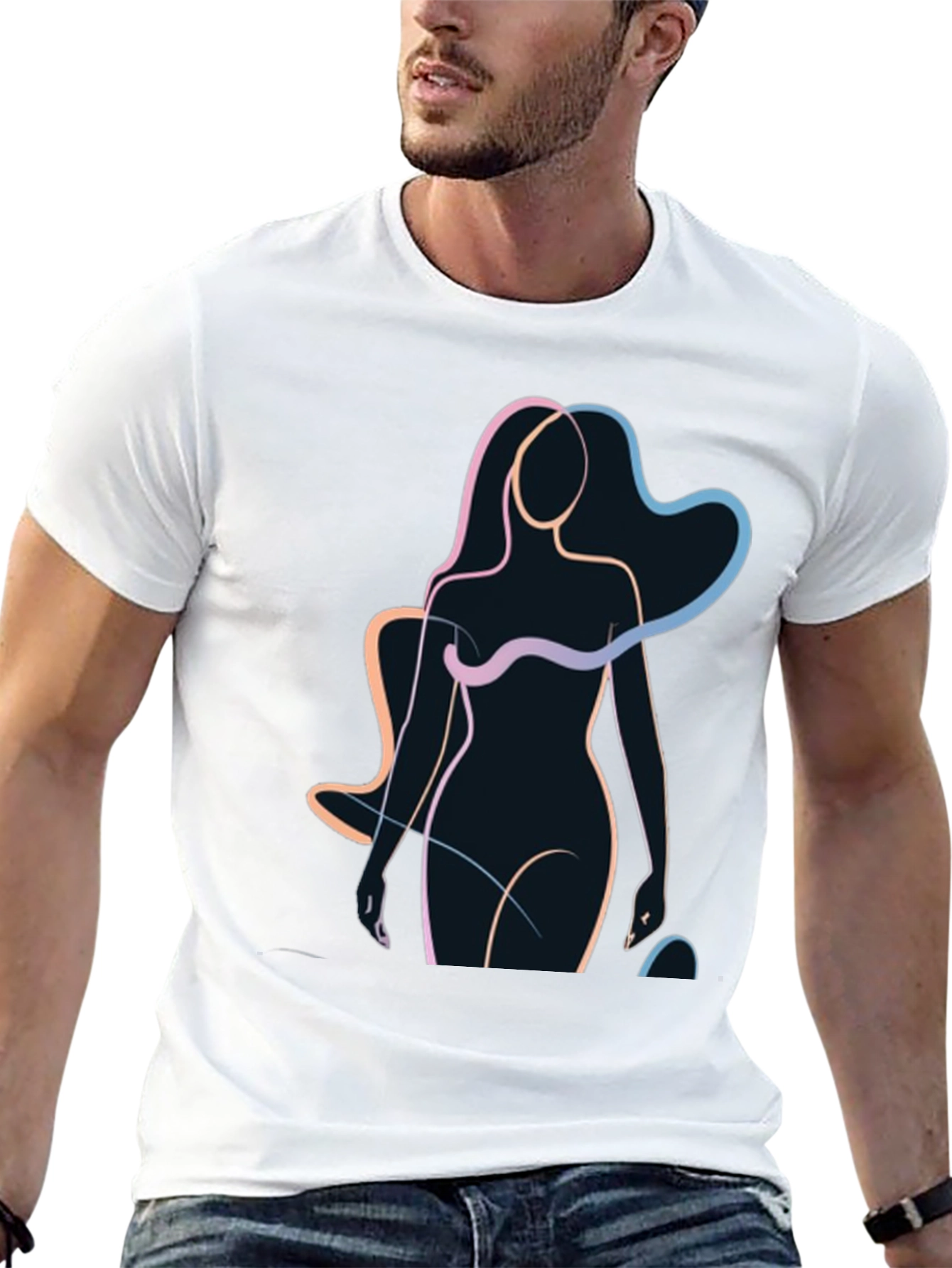 Abstract Woman Line Art Black T-Shirt