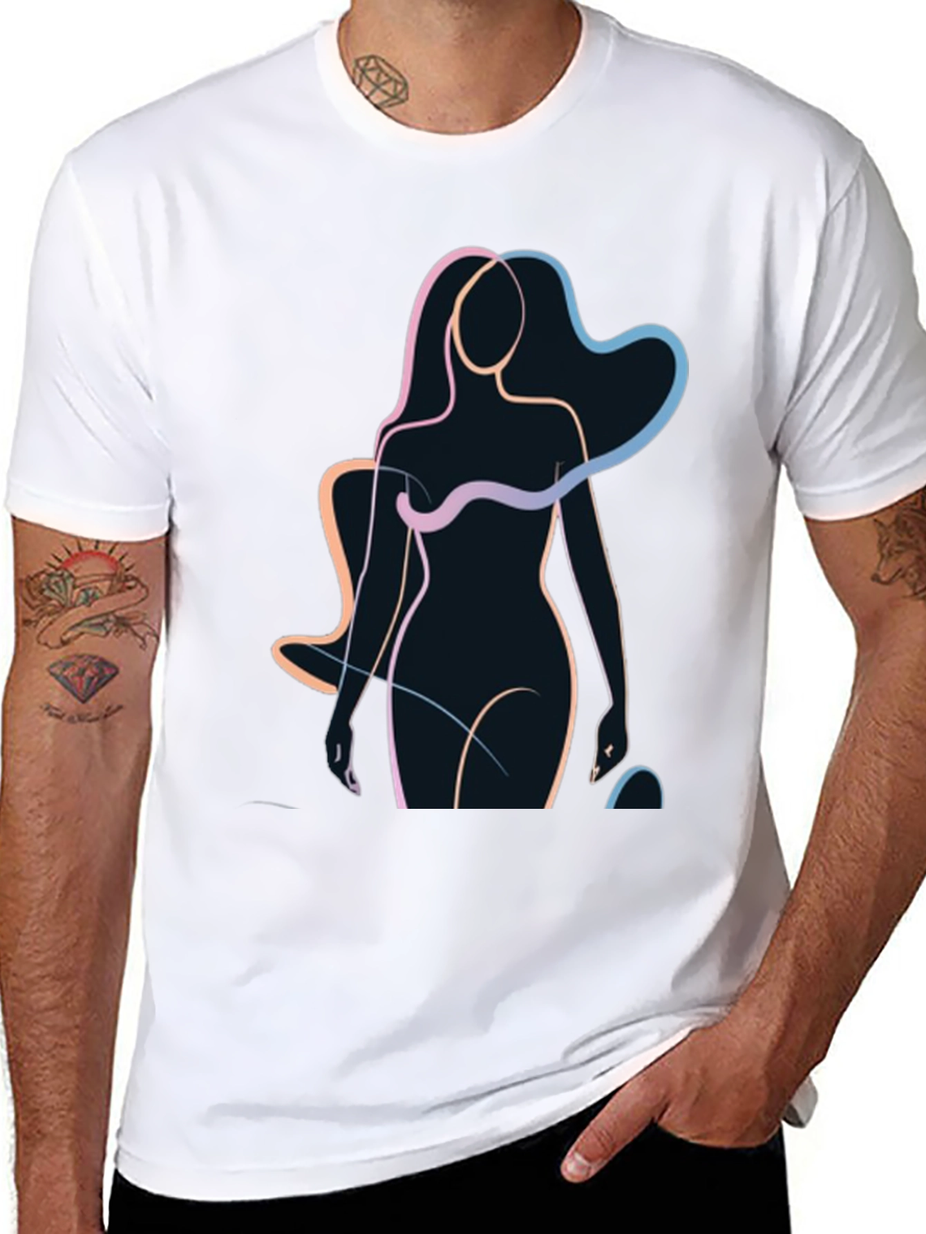 Abstract Woman Line Art Black T-Shirt