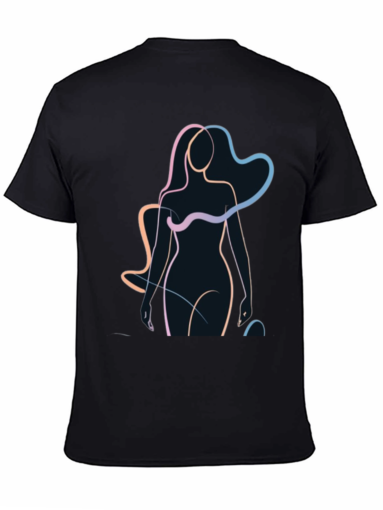 Abstract Woman Line Art Black T-Shirt