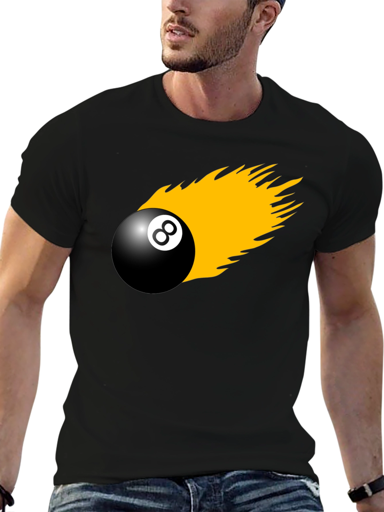 8-Ball On Fire Graphic Tee - Black