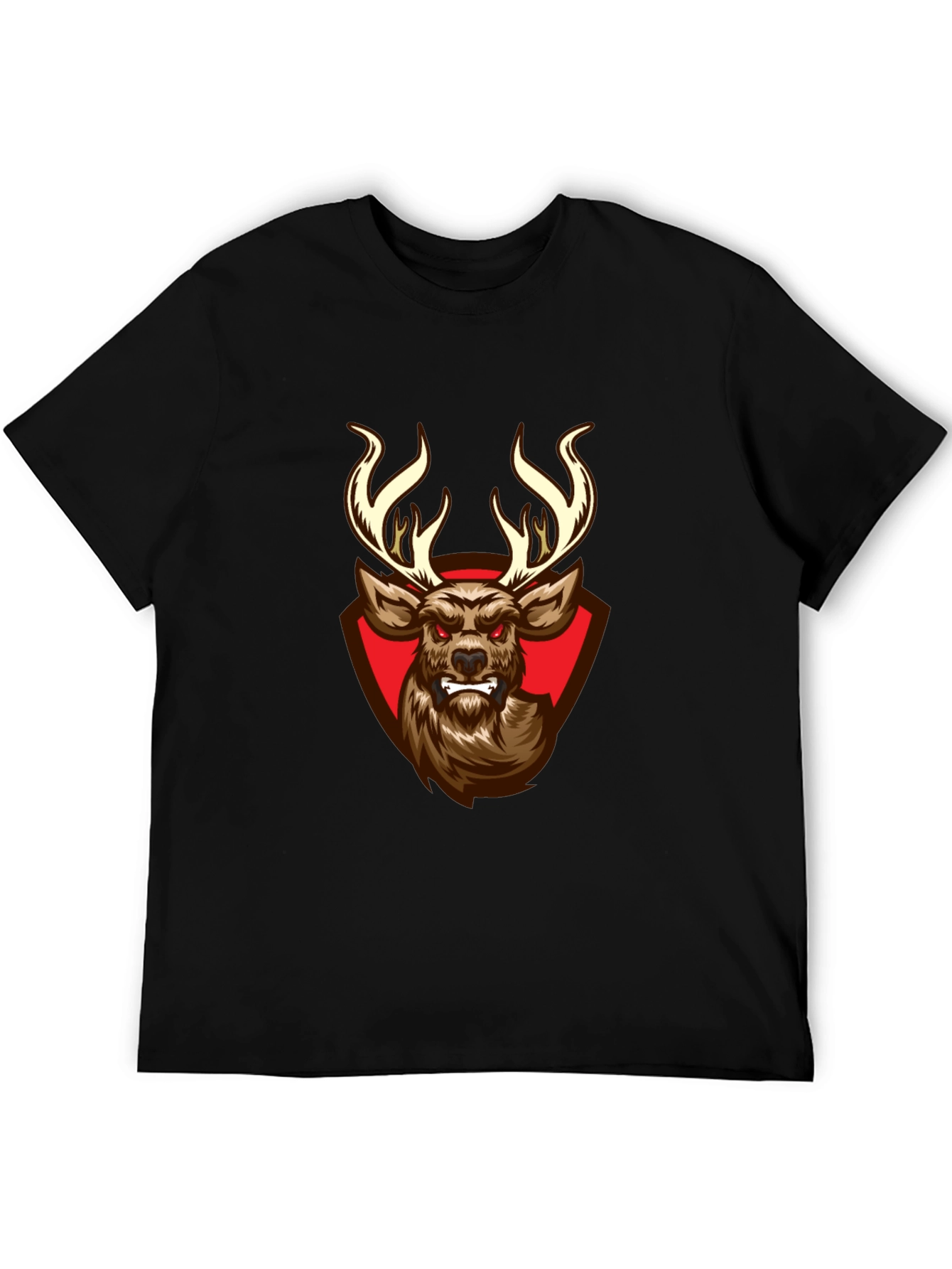 Black T-Shirt with Aggressive Deer Graphic