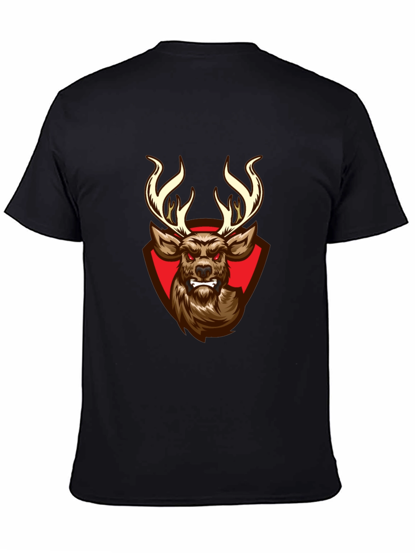 Black T-Shirt with Aggressive Deer Graphic