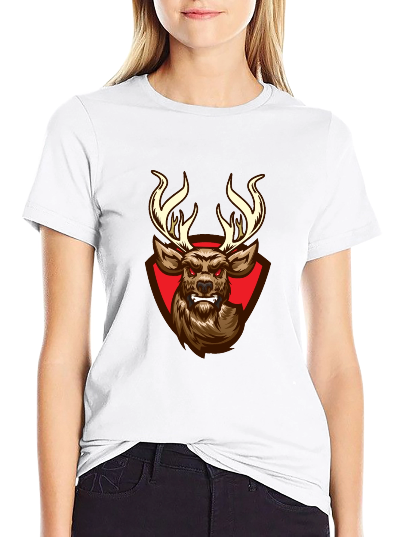 Black T-Shirt with Aggressive Deer Graphic