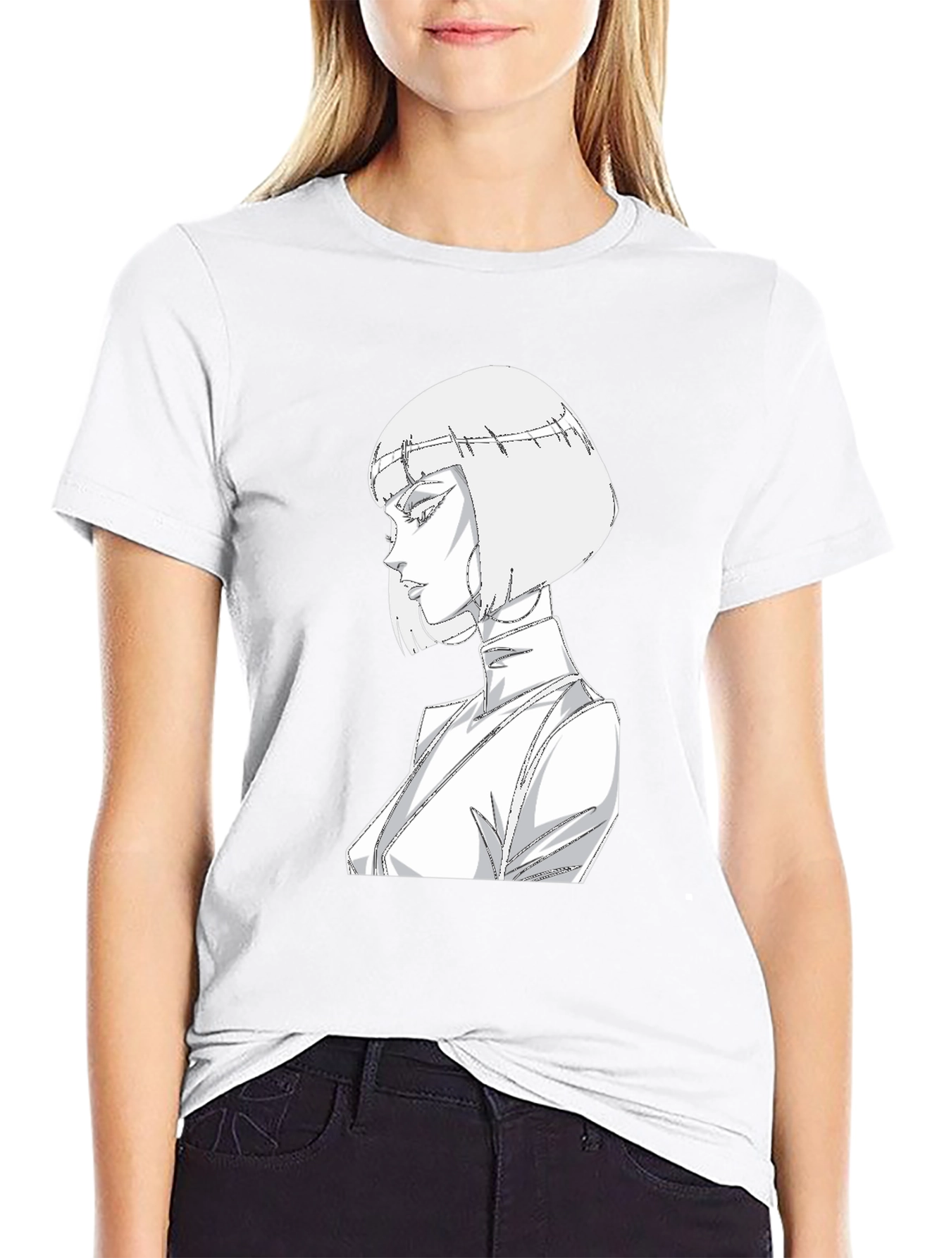 Abstract Anime Girl Graphic Tee - Black