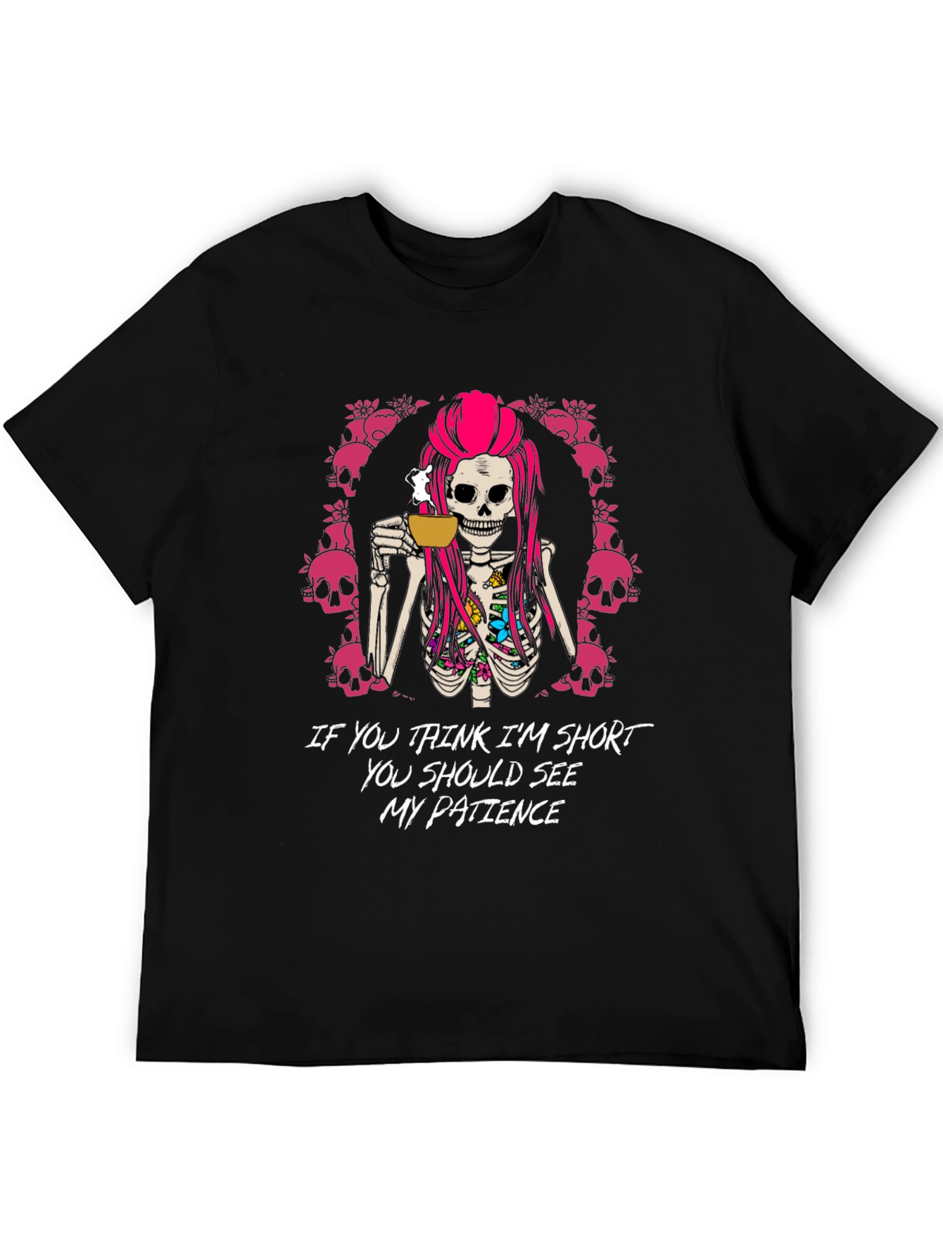 Funny Skeleton Coffee T-Shirt - Short Patience