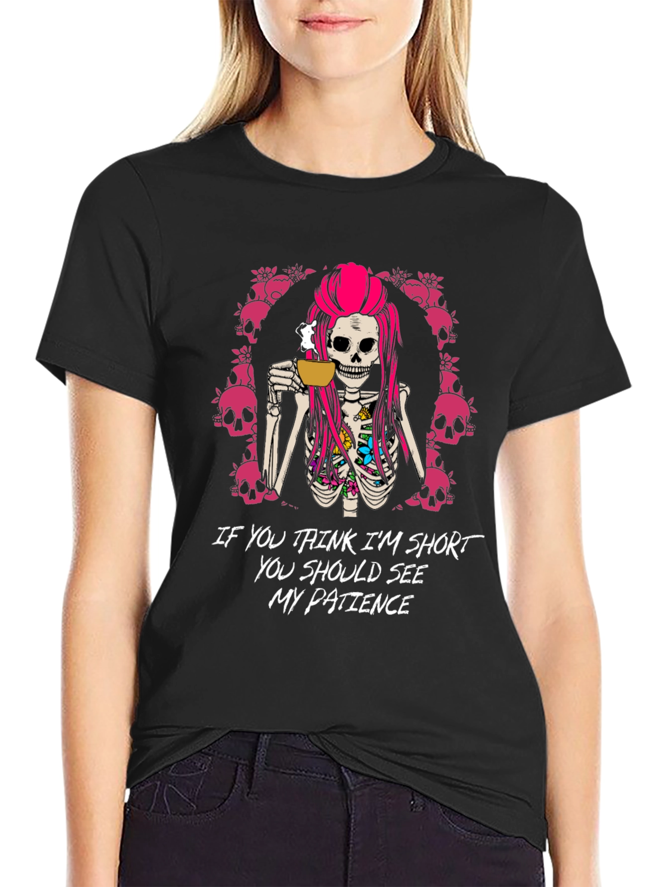 Funny Skeleton Coffee T-Shirt - Short Patience