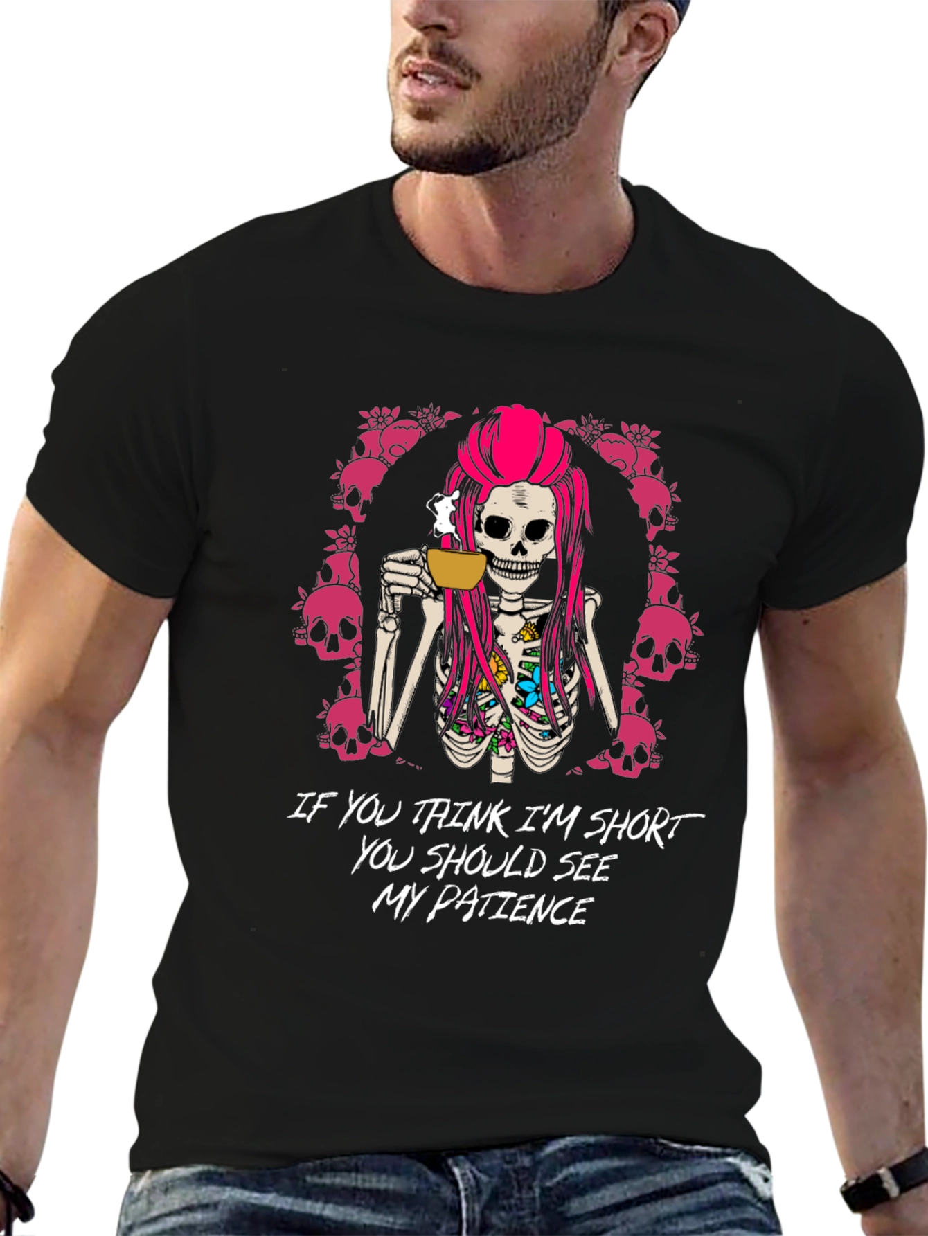 Funny Skeleton Coffee T-Shirt - Short Patience