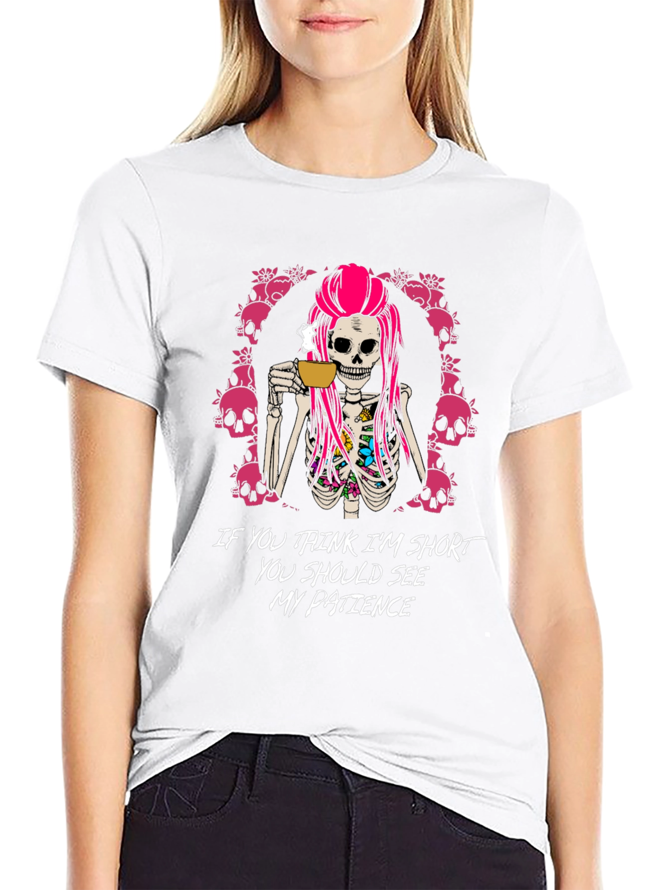 Funny Skeleton Coffee T-Shirt - Short Patience