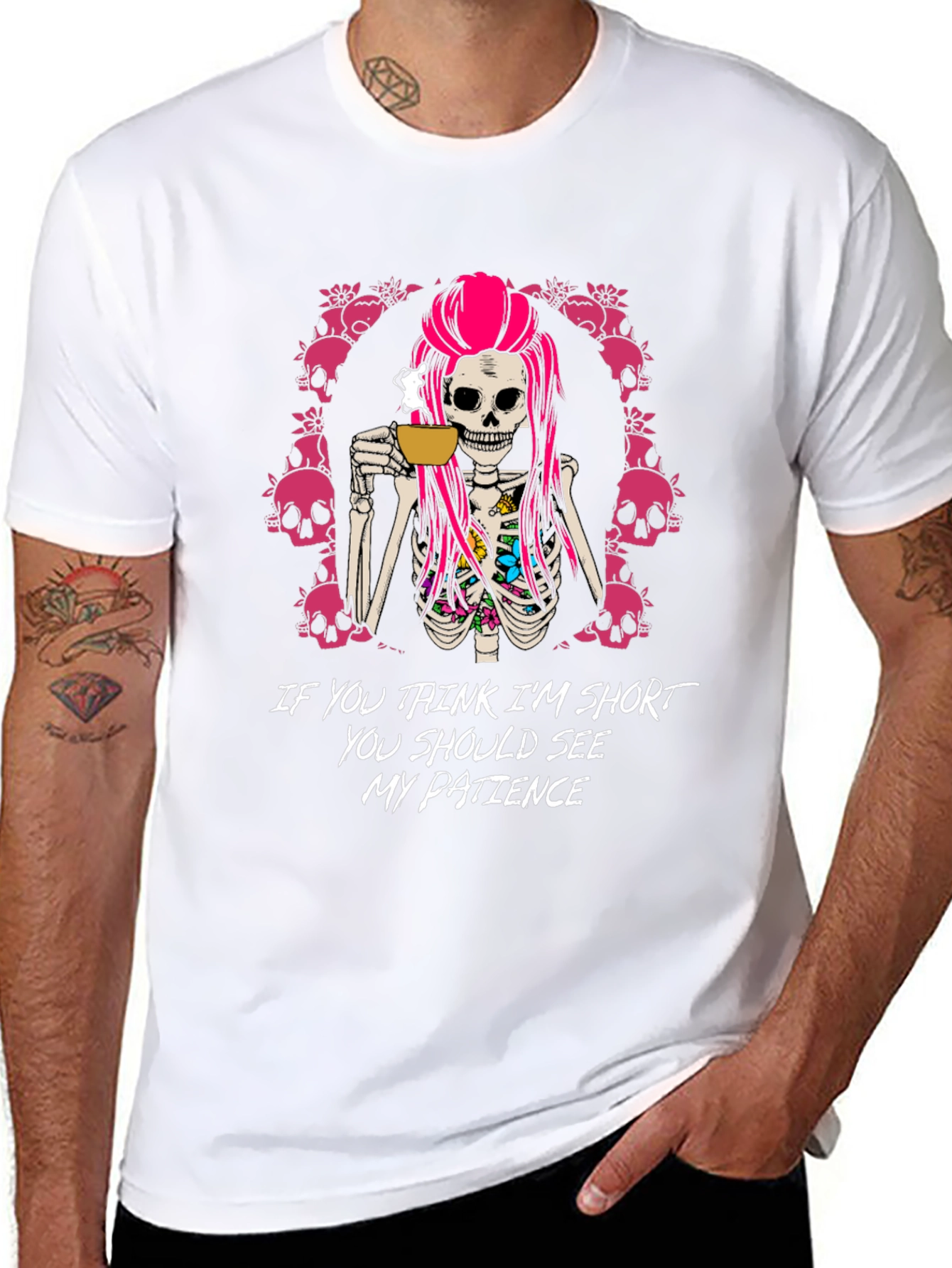 Funny Skeleton Coffee T-Shirt - Short Patience
