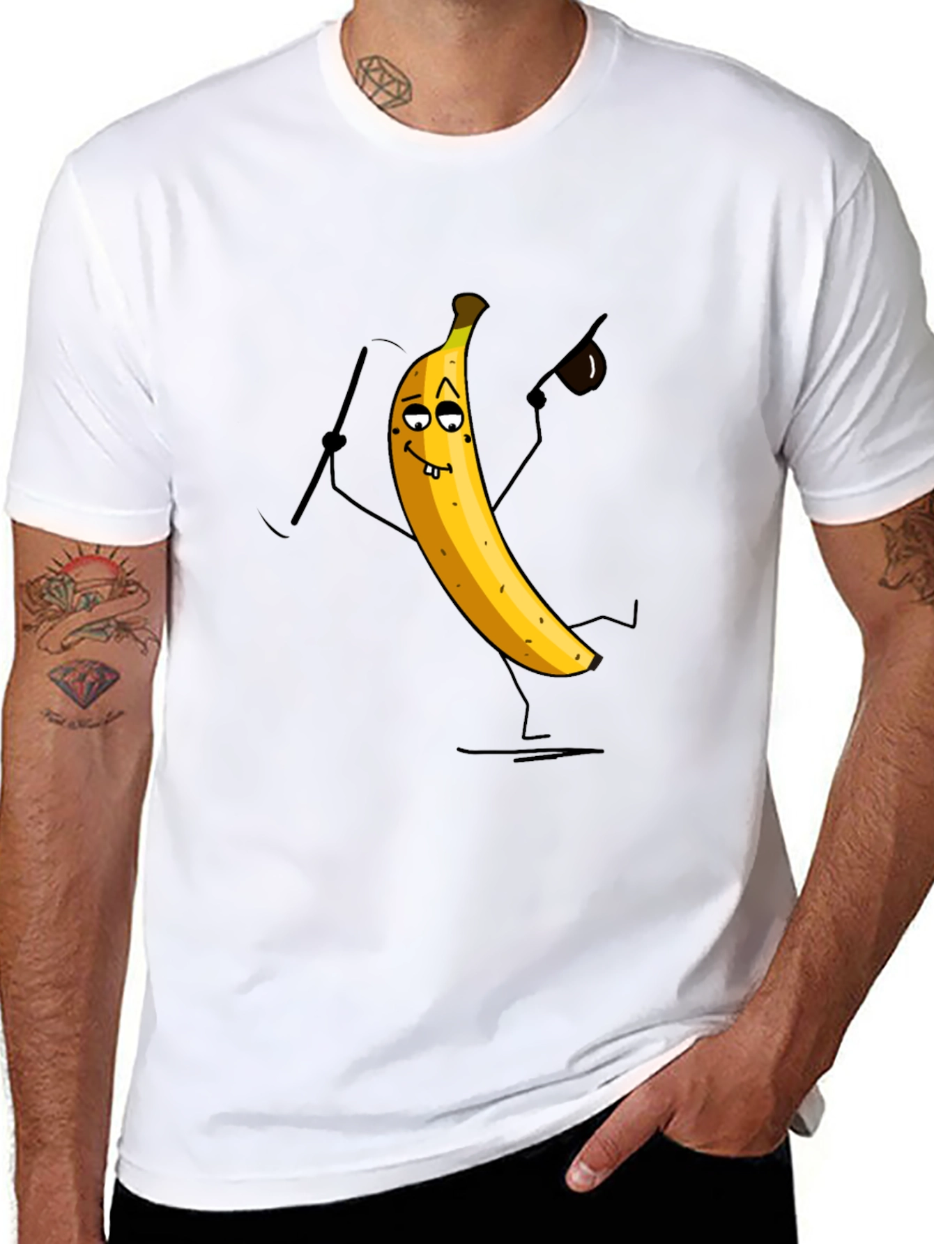 Funny Banana Cartoon Mens Black T-Shirt