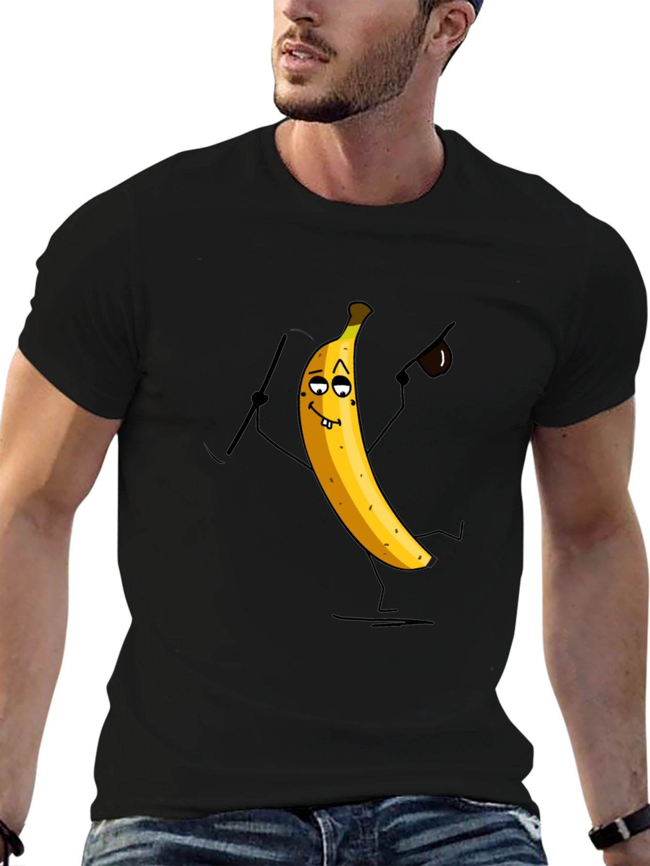 Funny Banana Cartoon Mens Black T-Shirt