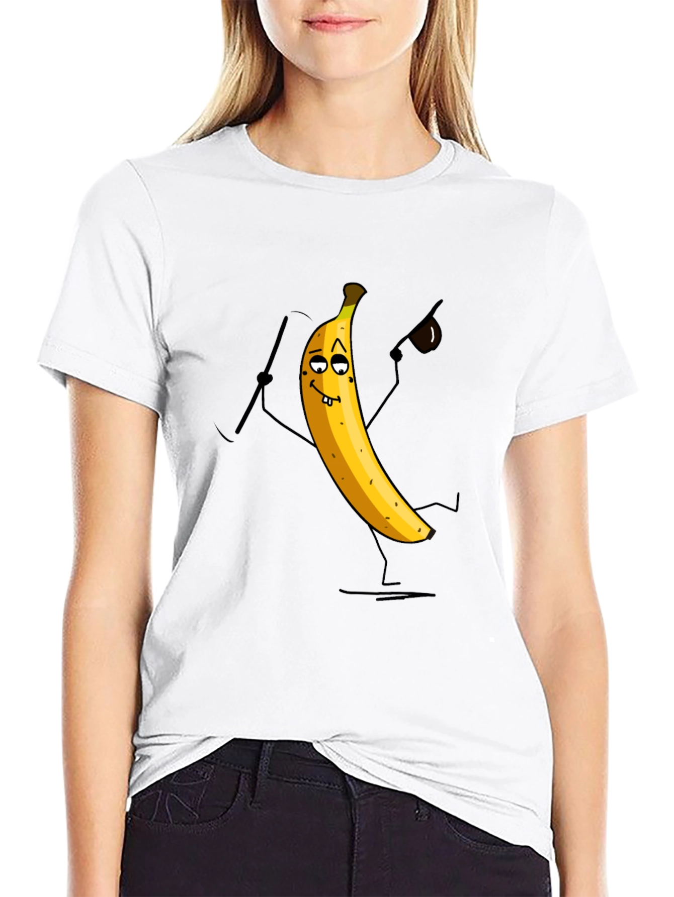 Funny Banana Cartoon Mens Black T-Shirt