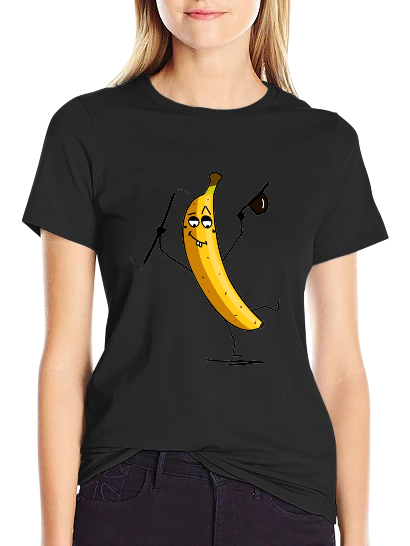 Funny Banana Cartoon Mens Black T-Shirt