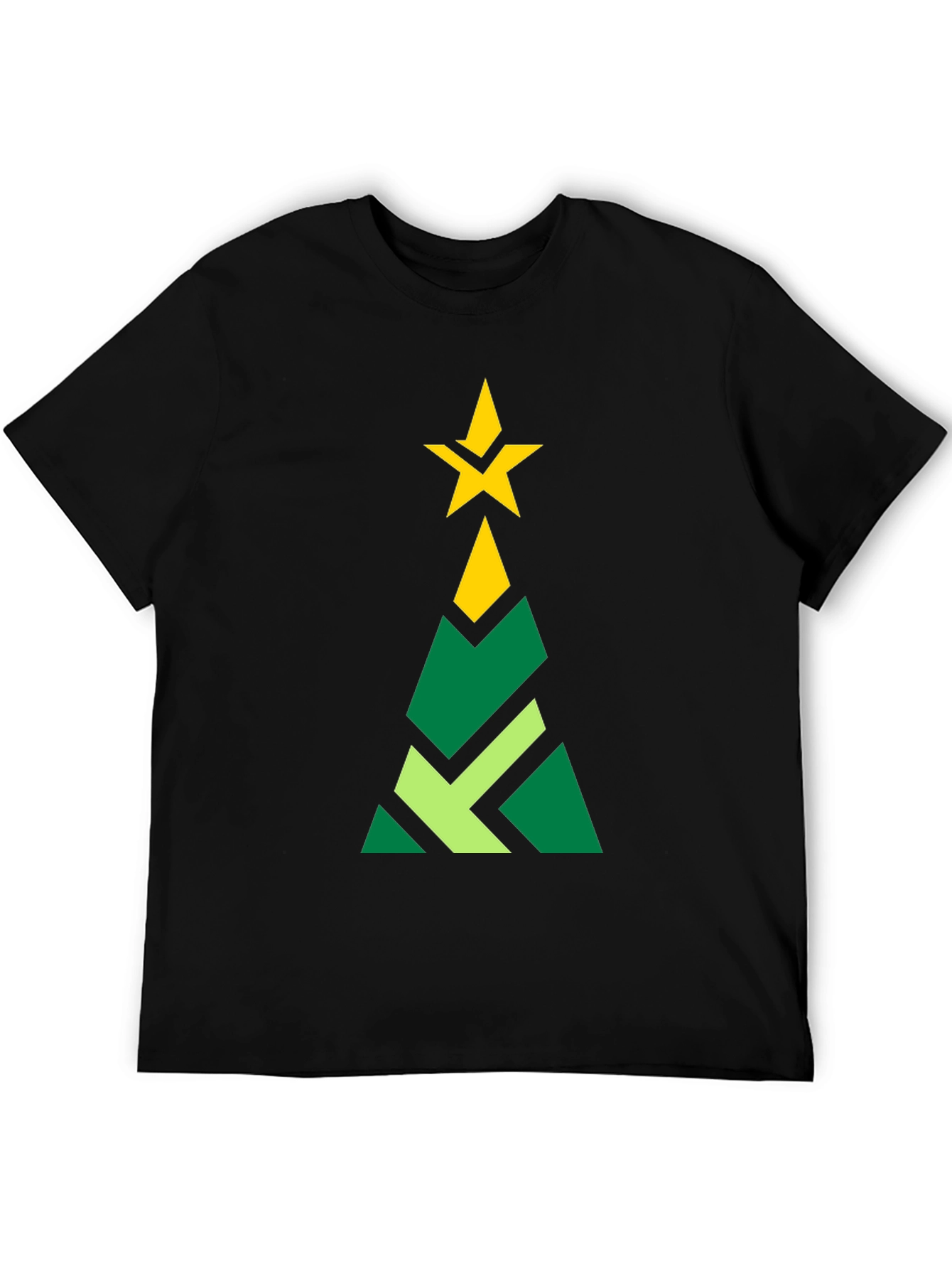 Geometric Christmas Tree Graphic Tee - Black