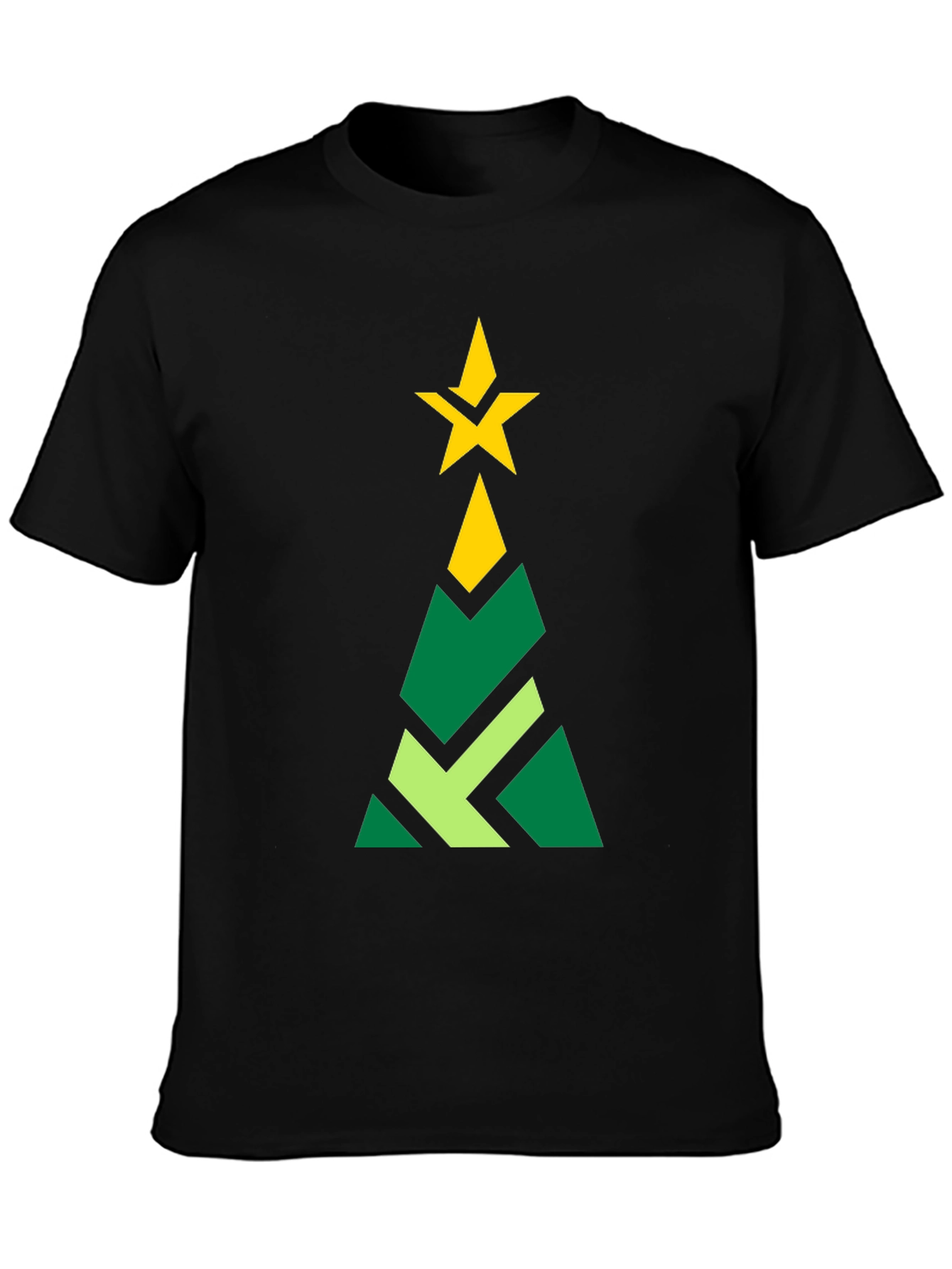 Geometric Christmas Tree Graphic Tee - Black