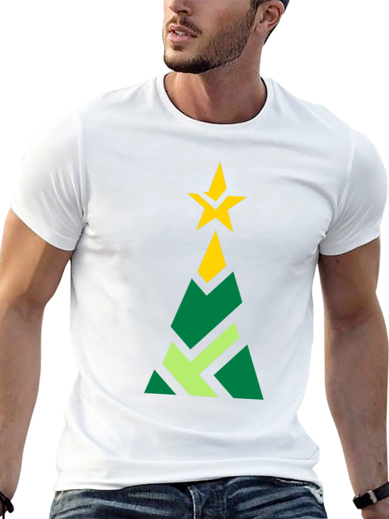 Geometric Christmas Tree Graphic Tee - Black