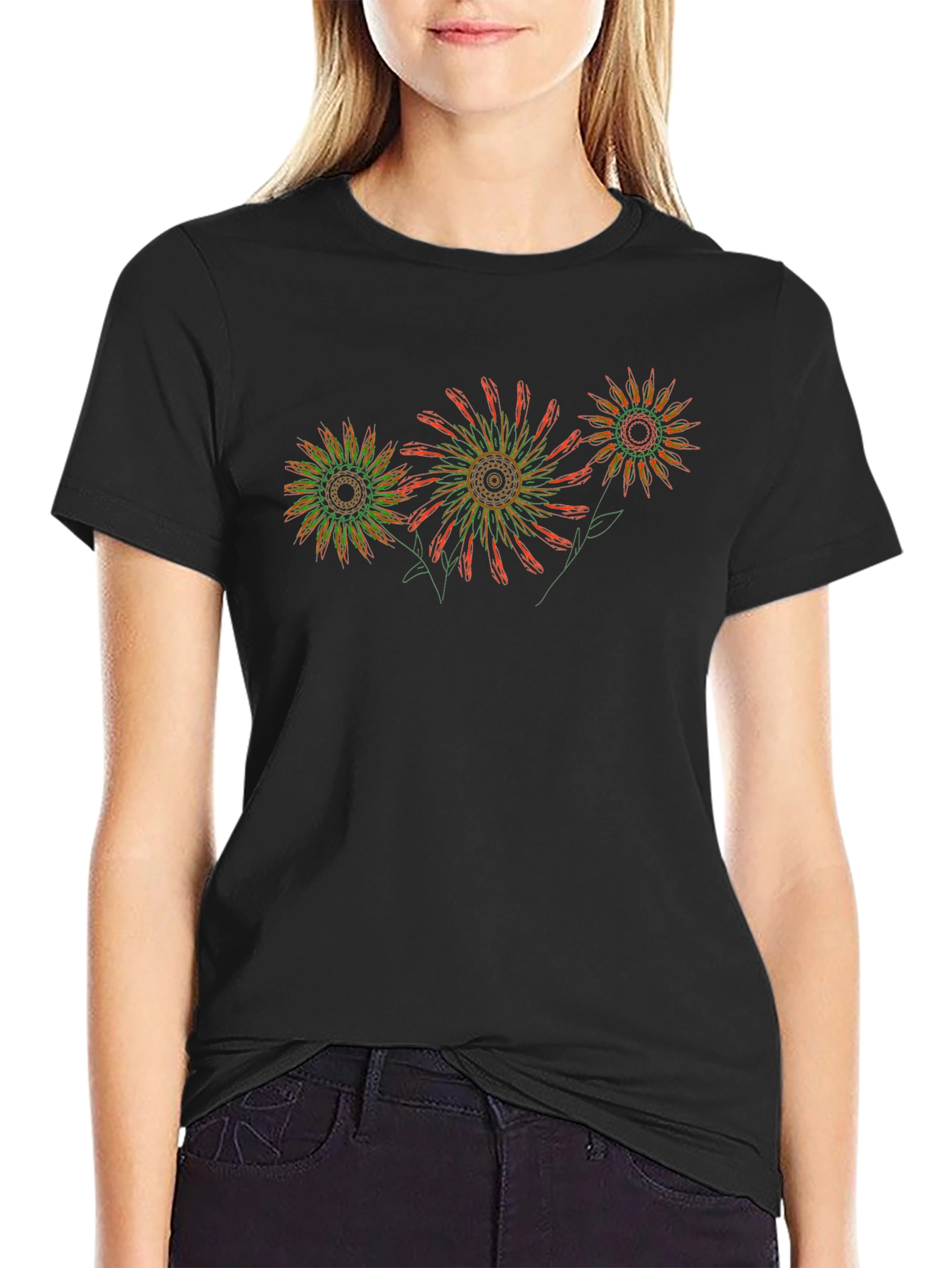 Abstract Floral Black T-Shirt