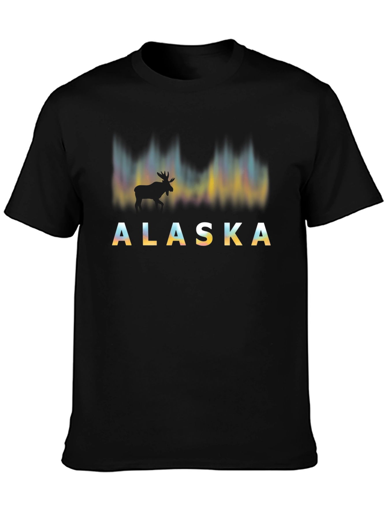 Alaska Moose Northern Lights Graphic Tee - Black