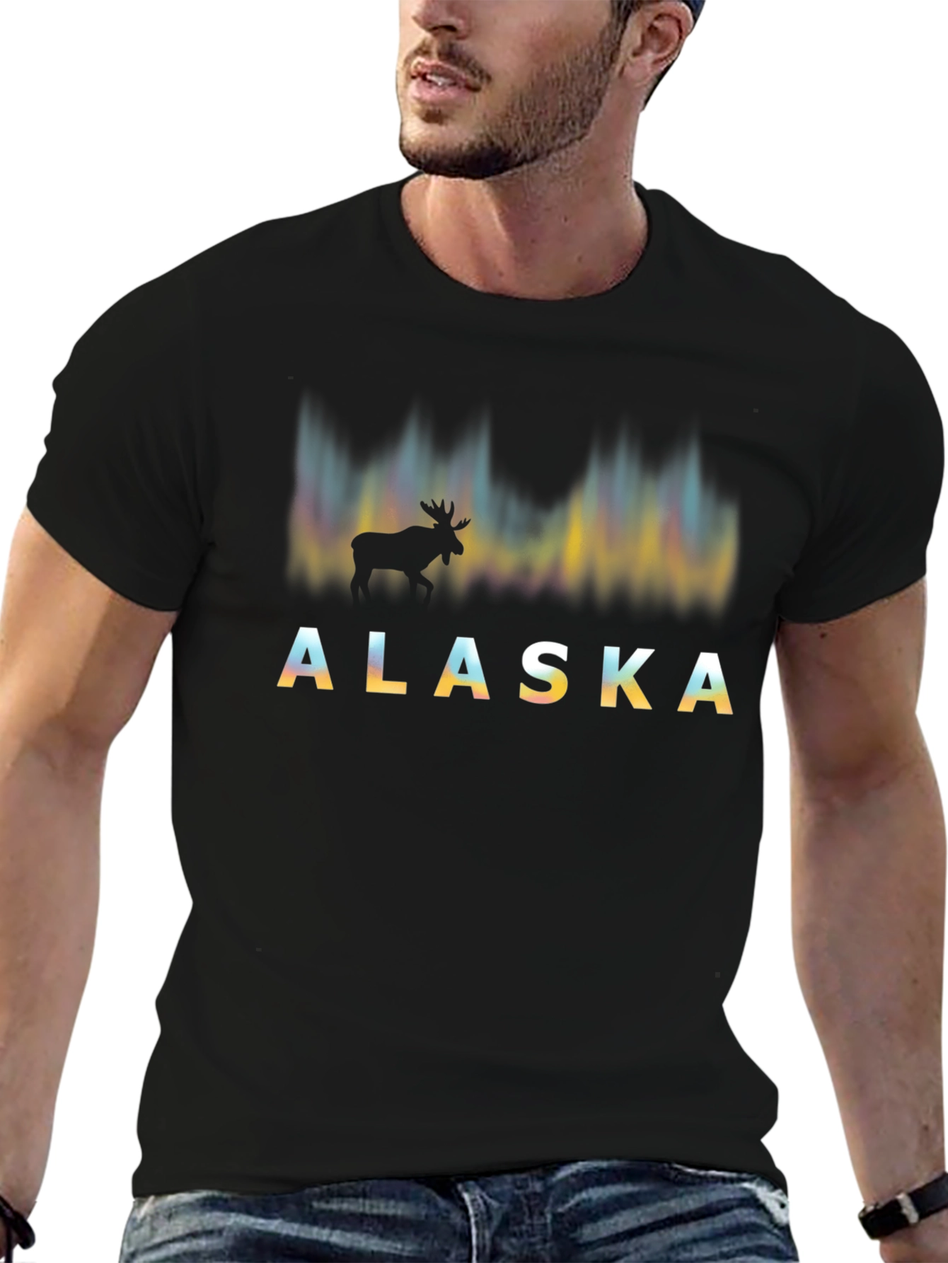 Alaska Moose Northern Lights Graphic Tee - Black