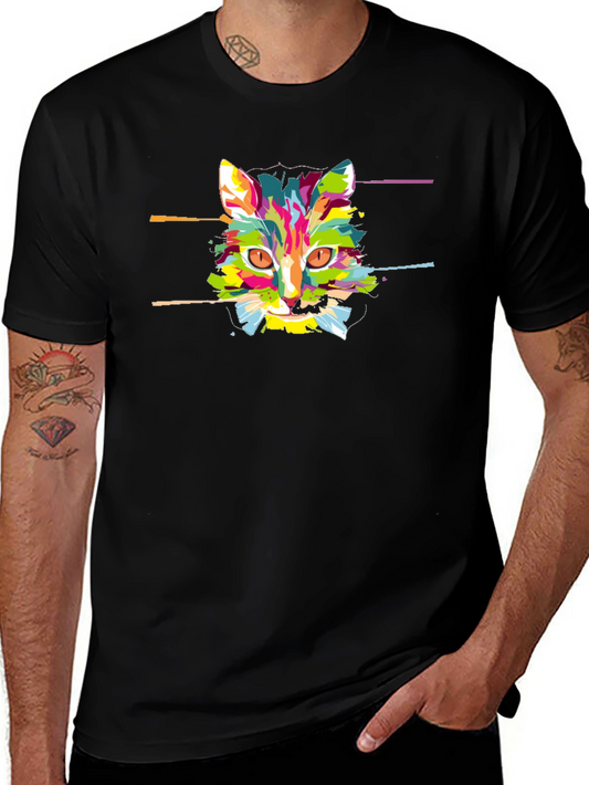 Abstract Cat T-Shirt - Colorful Graphic Tee